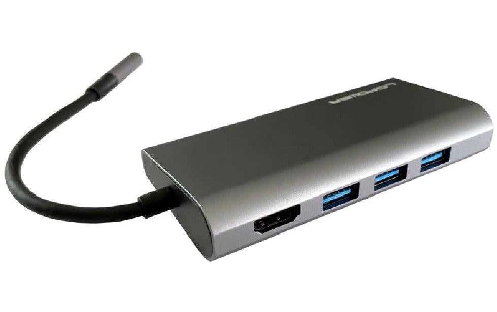 LC Power LC-HUB-C-multi-5, USB3/HDMI/PD/SD silber, Type-C PD, je 1x USB3/HDMI/DP/SD