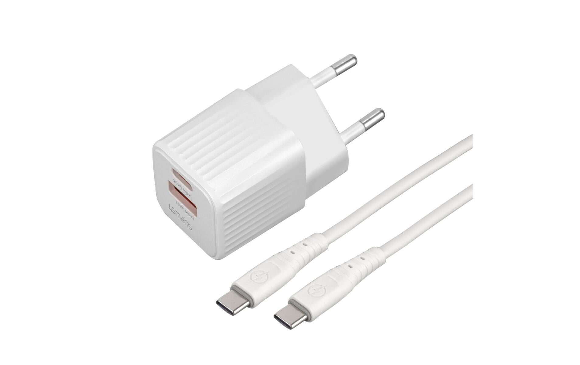 4smarts VoltPlug Duos Mini PD + USB-C Kabel Weiss