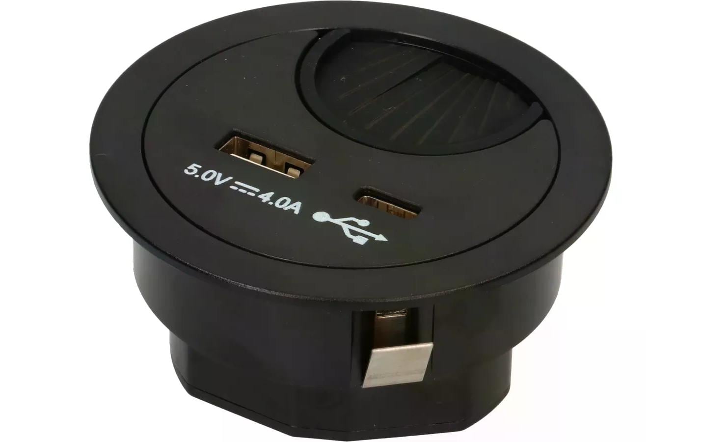 Max Hauri Kabeldurchführung USB-A+C rund, 60mm / 80mm Durchführung, schwarz