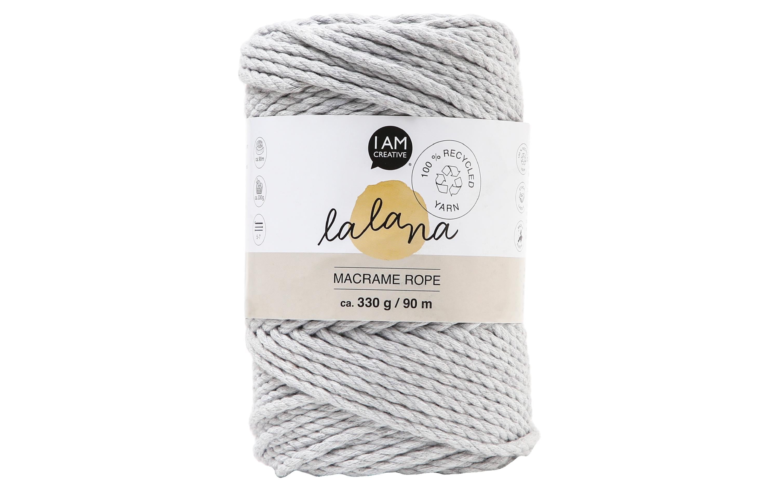 lalana Wolle Macrame rope light grey 3mm, 330 g, ca. 90 m
