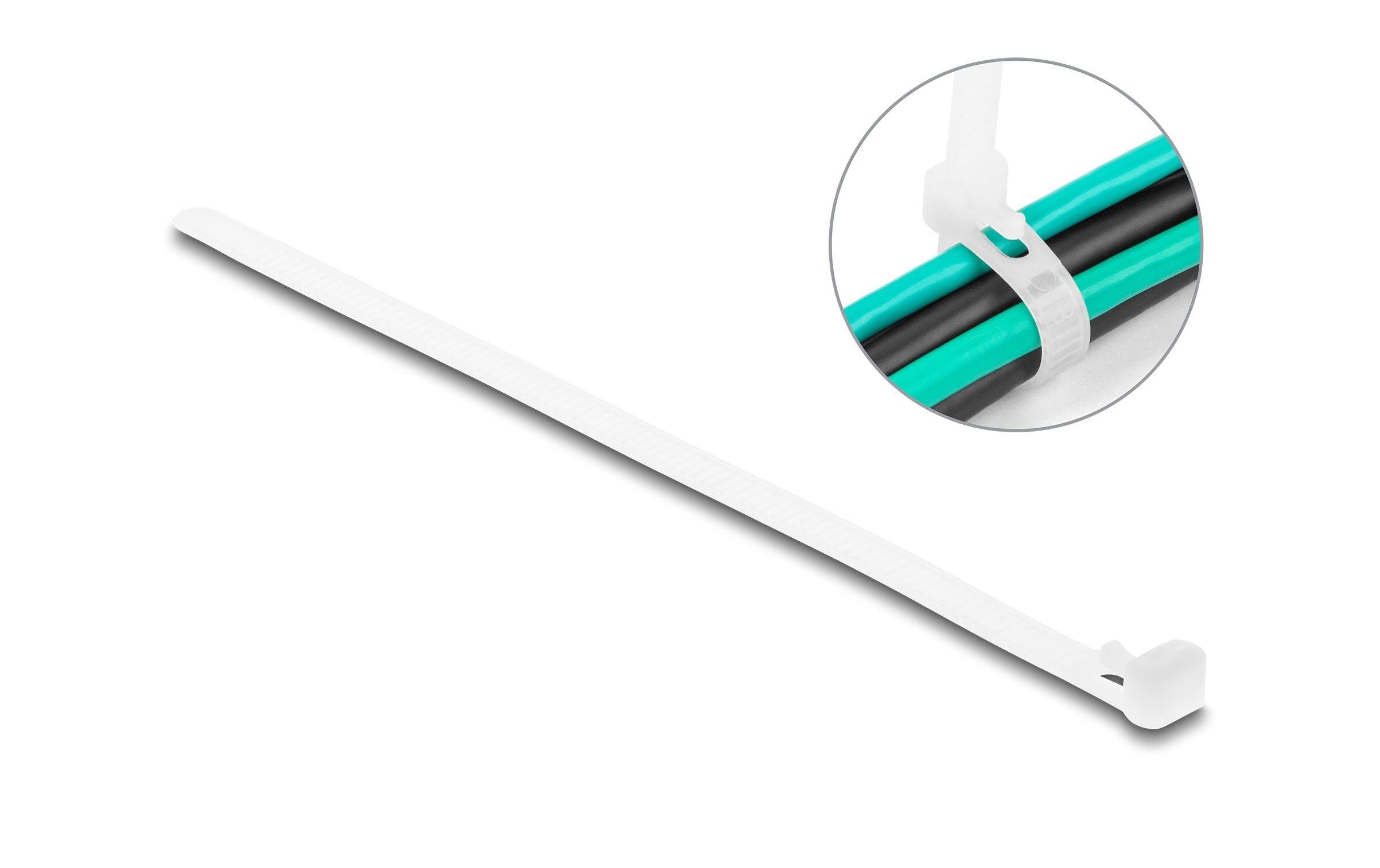 Delock Kabelbinder L:150 x B:7.2mm weiss wiederverwendbar, 100 Stück