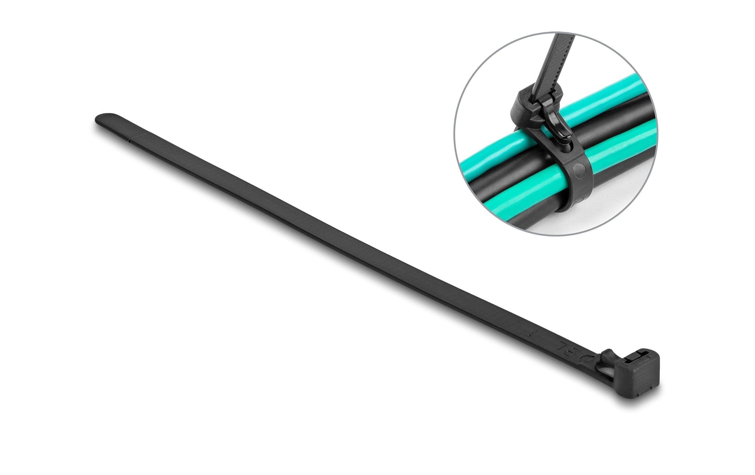 Delock Kabelbinder L:200 x B:7.5mm schwarz wiederverwendbar, hitzebeständig, 100 Stück