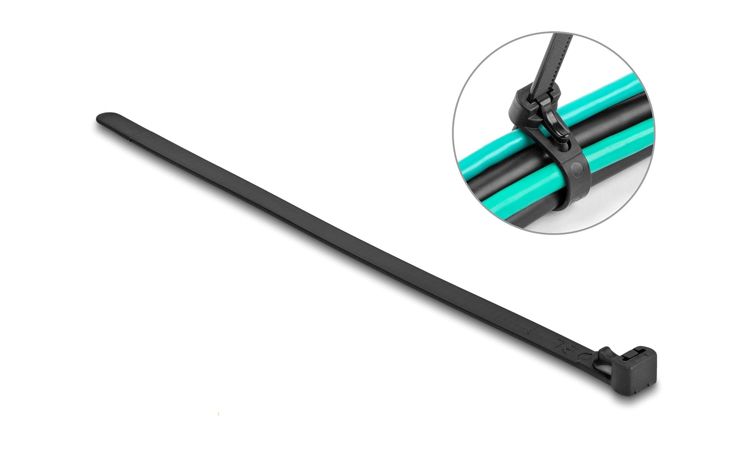 Delock Kabelbinder L:150 x B:7.5mm schwarz wiederverwendbar, hitzebeständig, 100 Stück