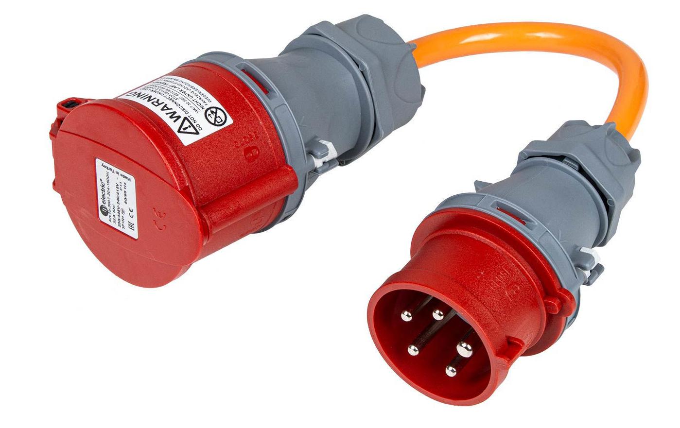 Normrahmen Adapter CEE16-5 - CEE32-5 Mobiler Lader an roter CEE32-5 Dose