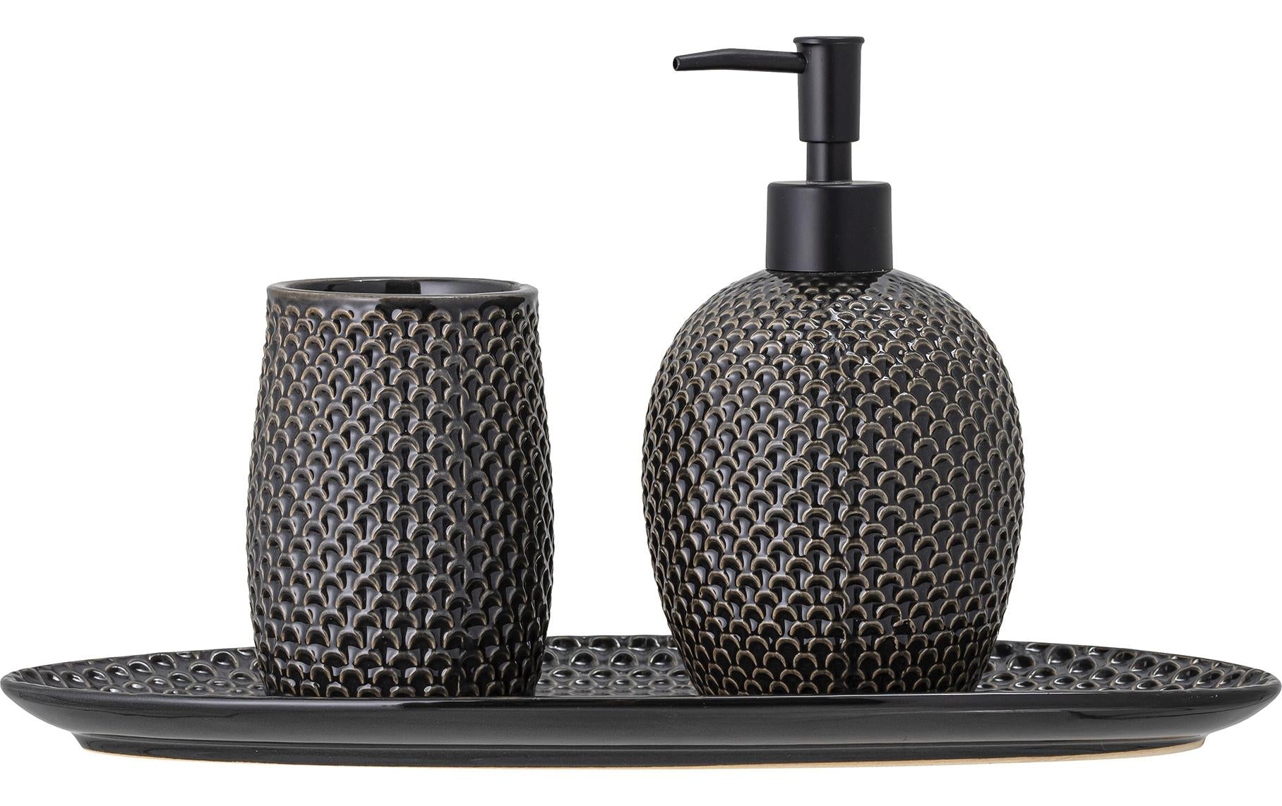 Bloomingville Hrin Seifenspender 3er Set Steingut, Schwarzgrau