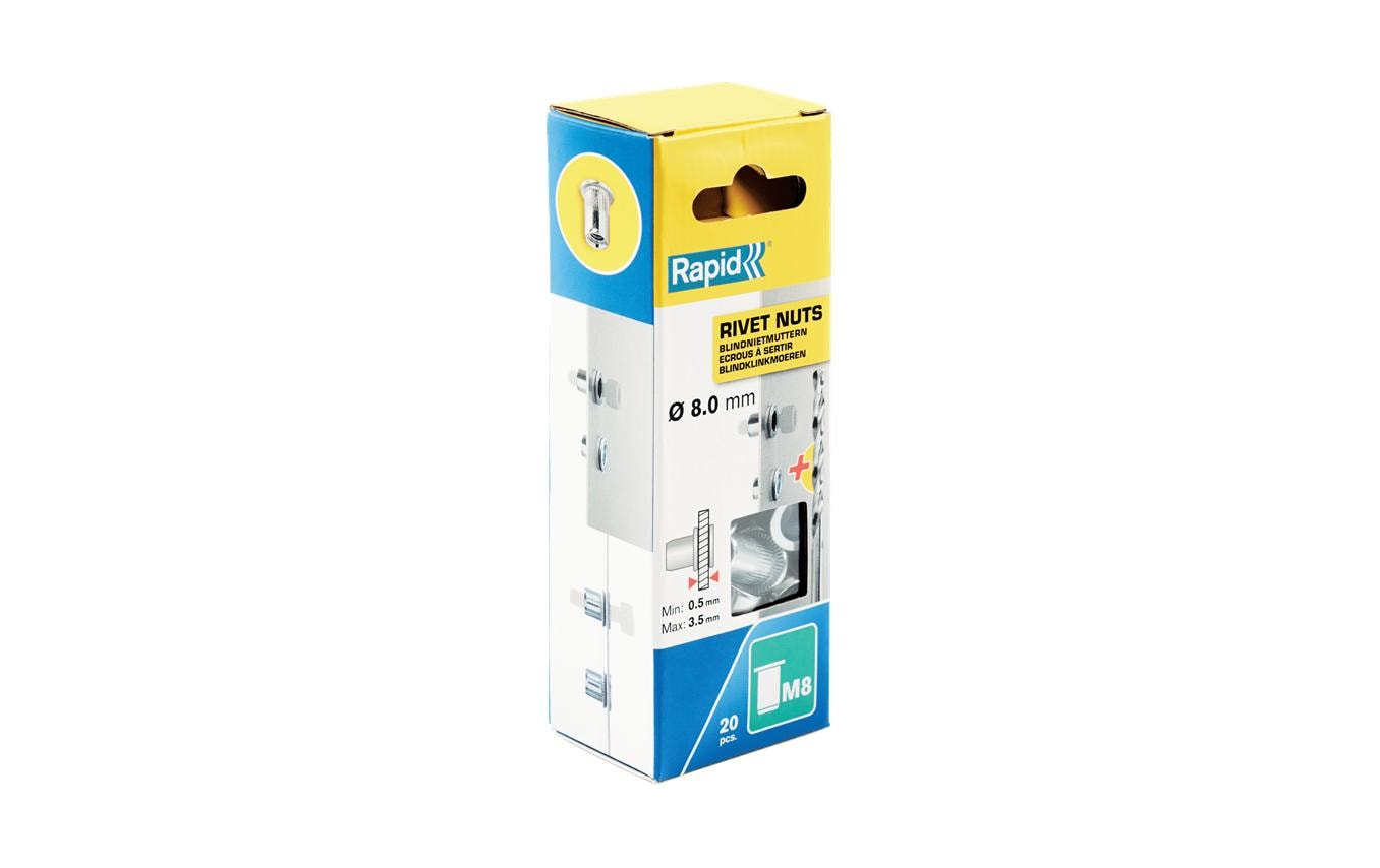 Rapid Blindnietmuttern M8 20 Stk., Inkl. Bohrer