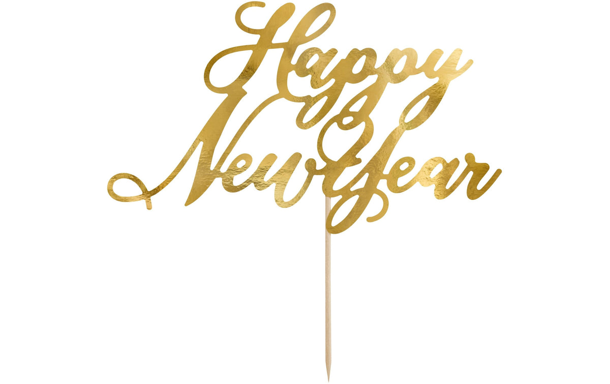 Partydeco Kuchen-Topper Happy New Year gold, 24 cm, 1 Stück