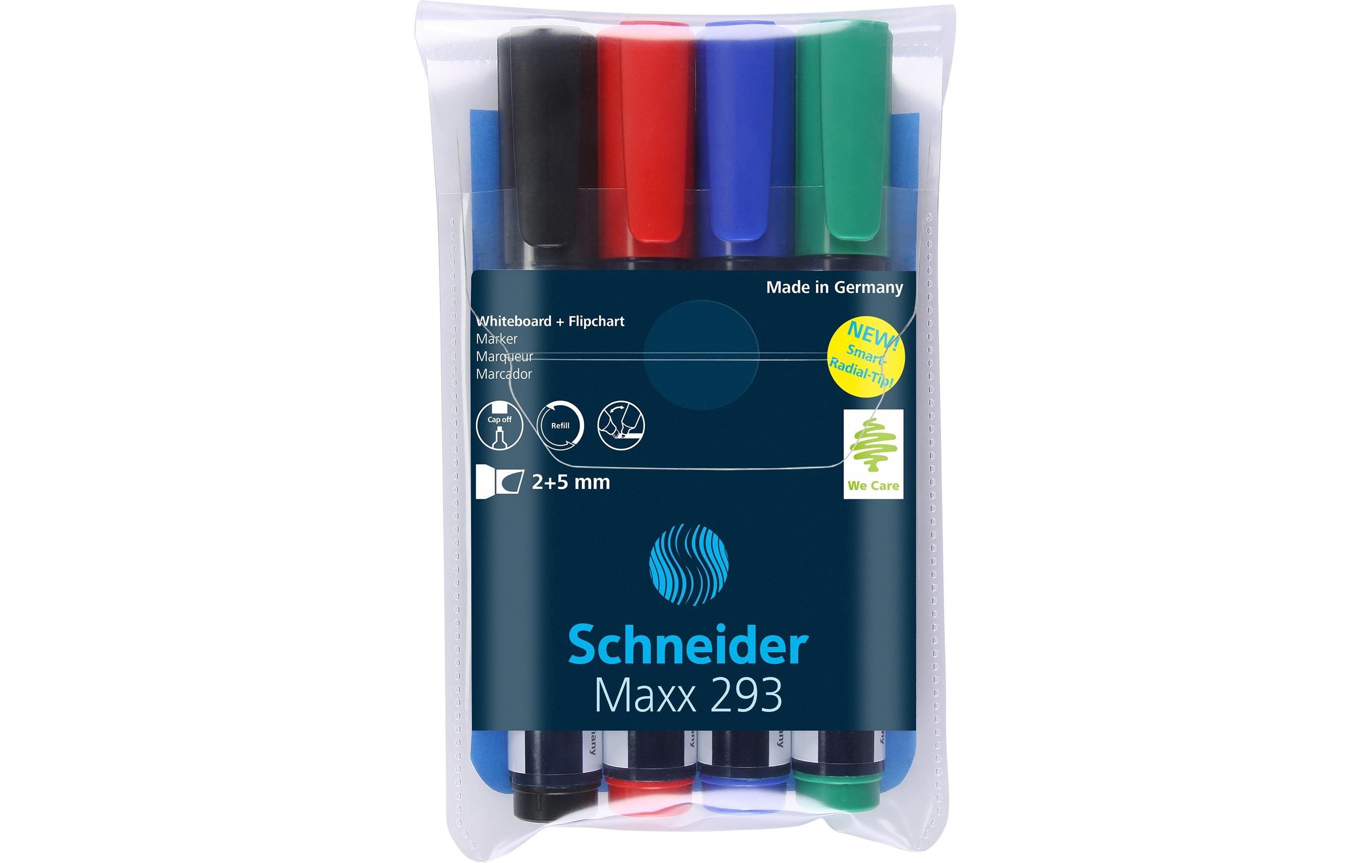 Schneider Boardmarker Maxx 293 E-4 Keilspitze Strichstärke 2+5 mm, 4er Etui