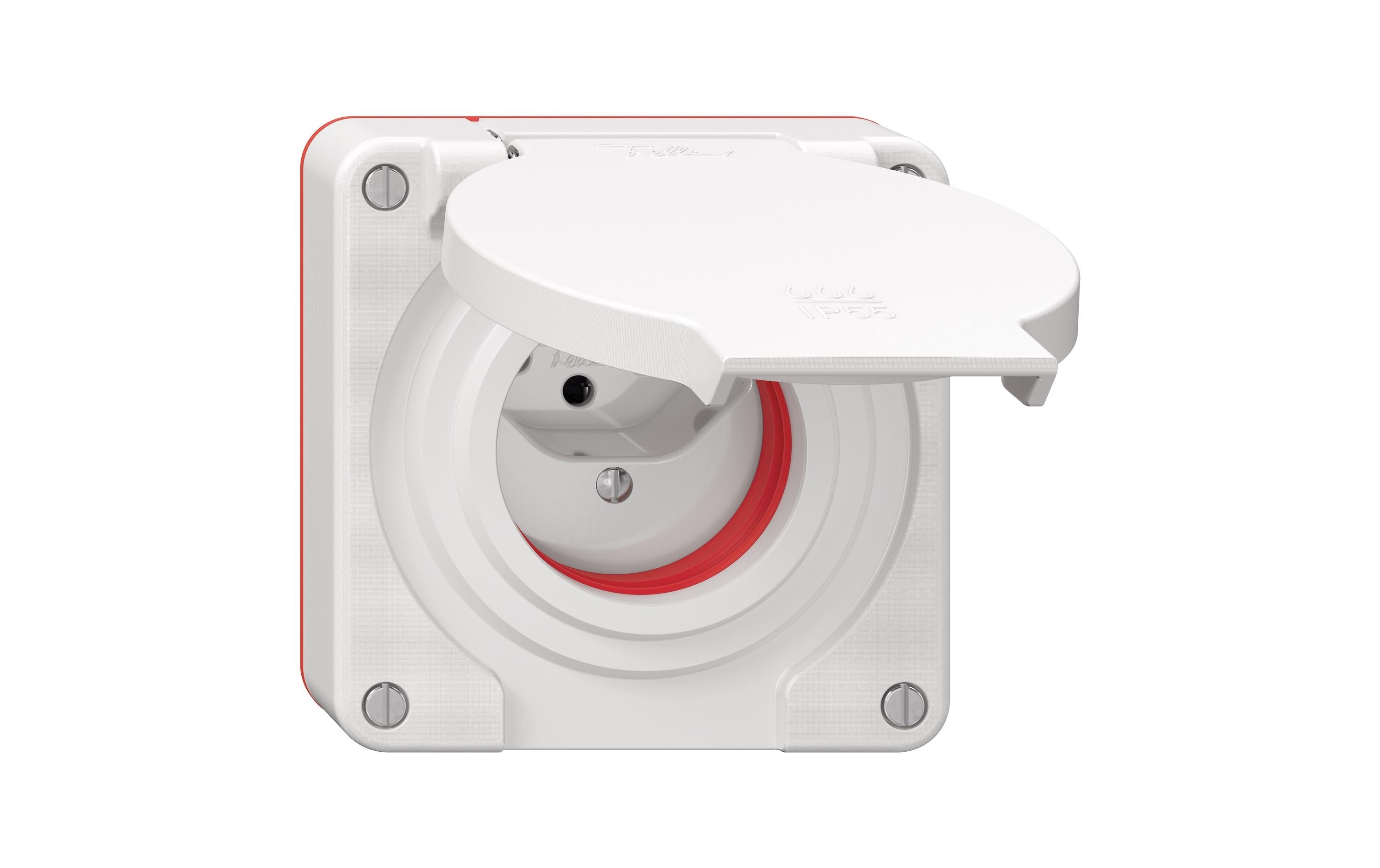 Feller NEVO UP-Steckdose 1xT13 IP55 weiss, mit roter Dichtung