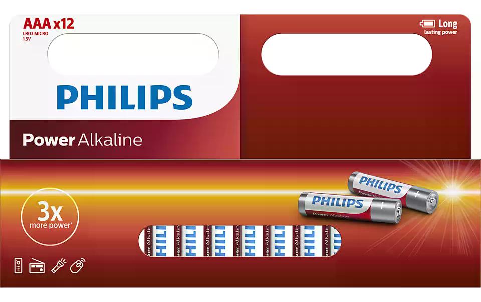 Philips Batterie Power Alkaline AAA 1.5 V, LR03 Alkaline, 12 Stück