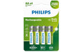 Philips Akku Rechargeable AA 2500 mAh, AA Nickel-Metall-Hydrid, 4 Stück
