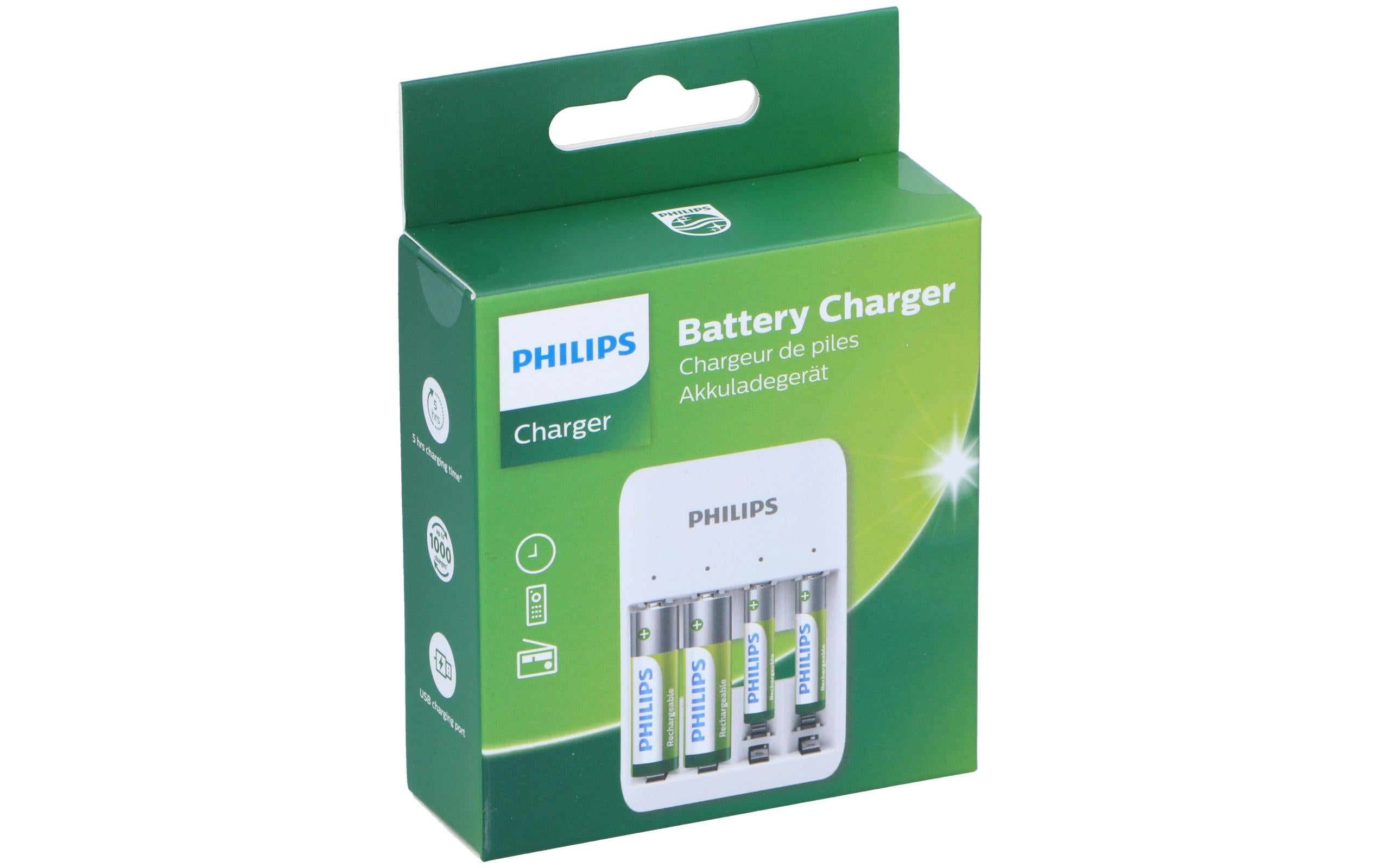 Philips Ladegerät für AA- oder AAA-Batterie inkl. 2x 700mAh & 2x 1300mAh Batterien, U