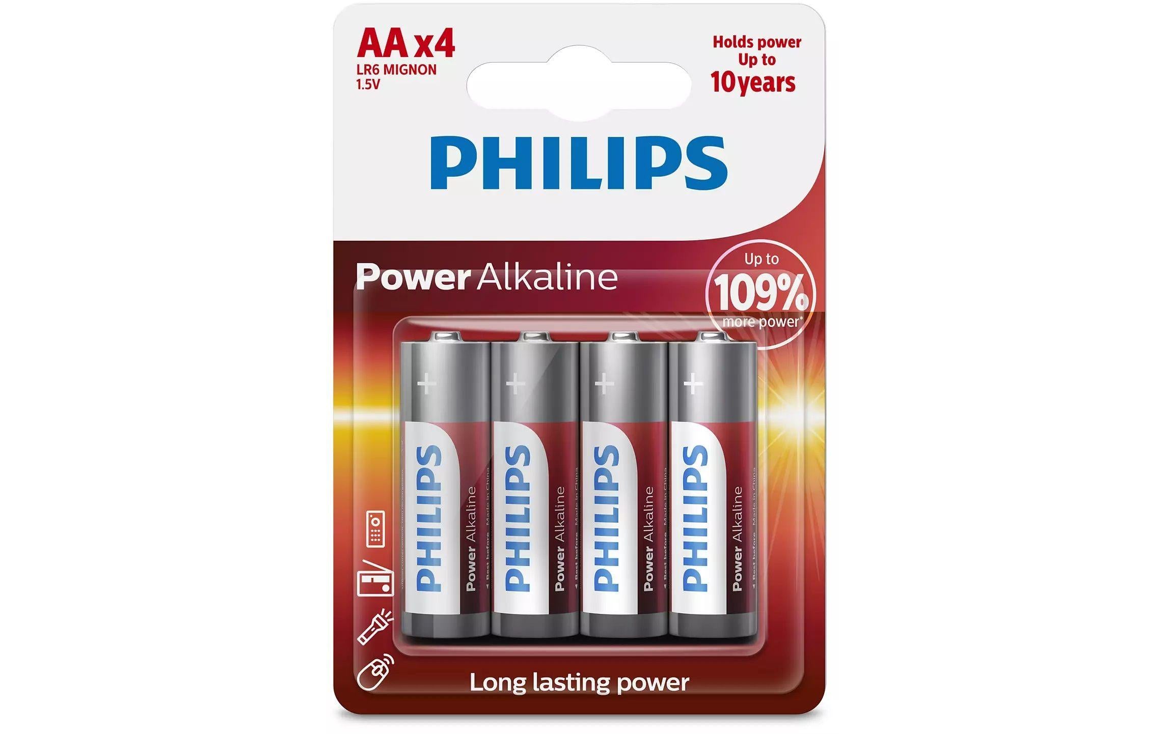 Philips Batterie Power Alkaline AA 1.5 V, LR6 Alkaline, 4 Stück