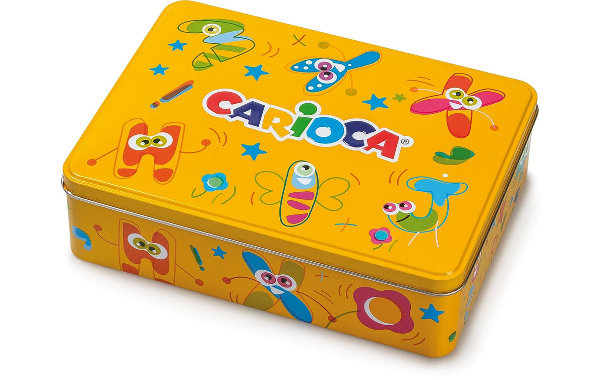 Carioca Fasermaler Metallbox gelb 40x maxi, 60x fein Filzstifte mit Malbuch