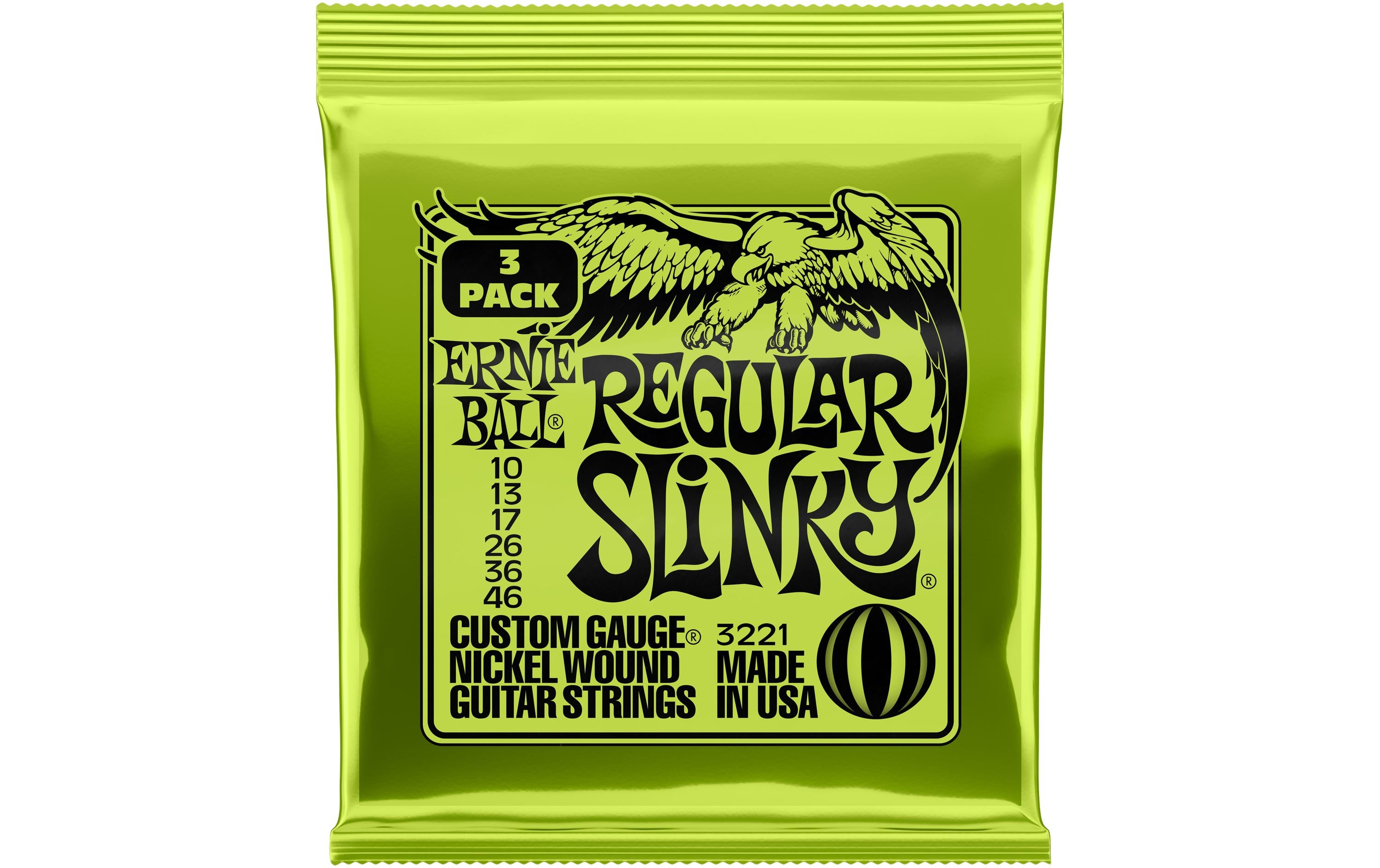 Ernie Ball 3221 Slinky Nickel, 3er Pack E-Gitarren Saitensatz, Regular 10-46