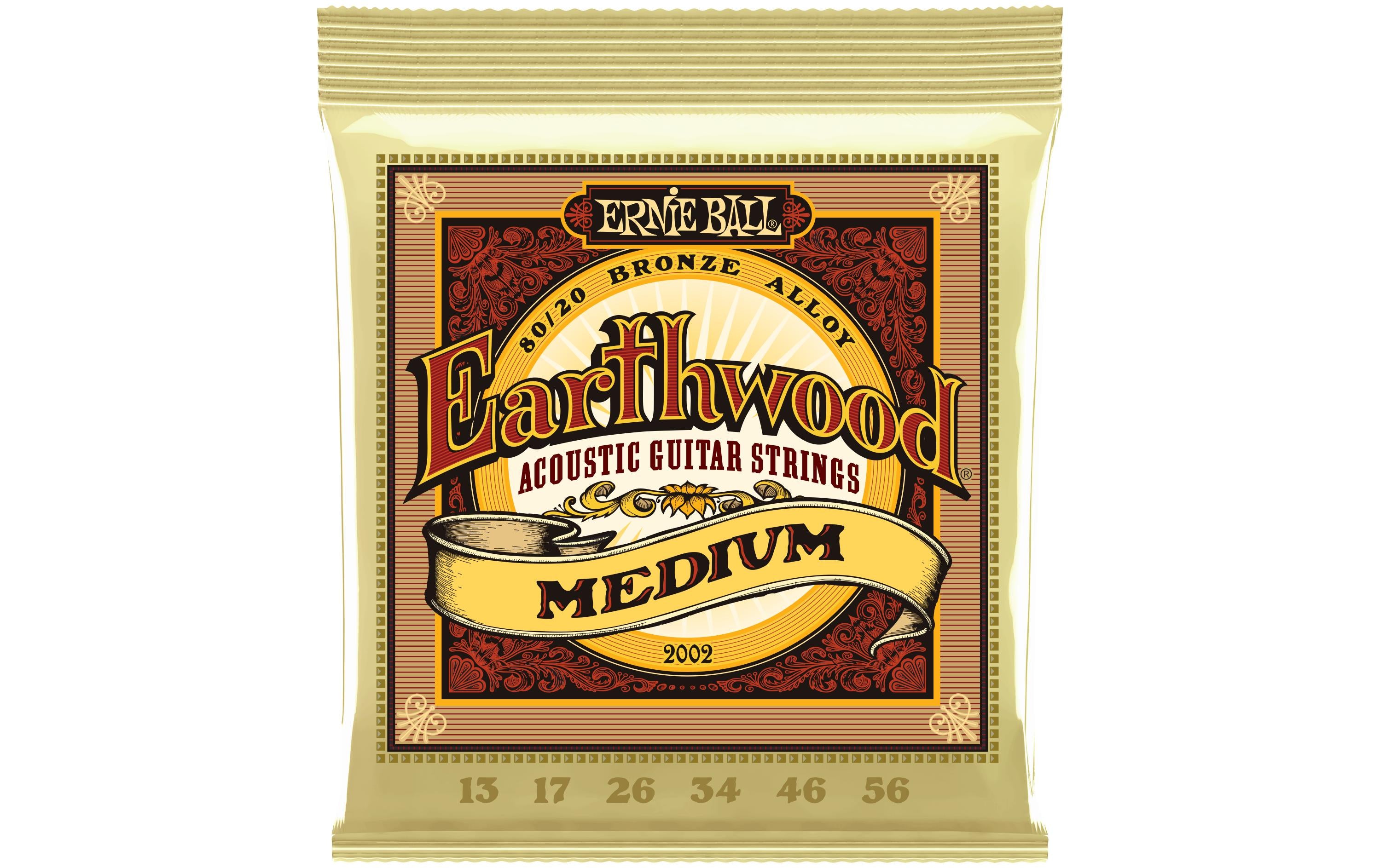 Ernie Ball 2002 Earthwood Bronze Akustik Saitensatz, Medium 13-56
