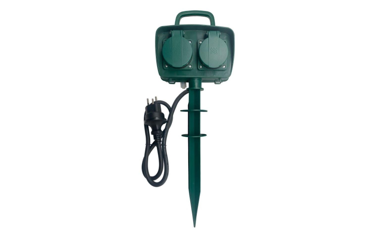 Elbro Gartensteckdose IP55 mit Erdspiess 4xT13 3m grün