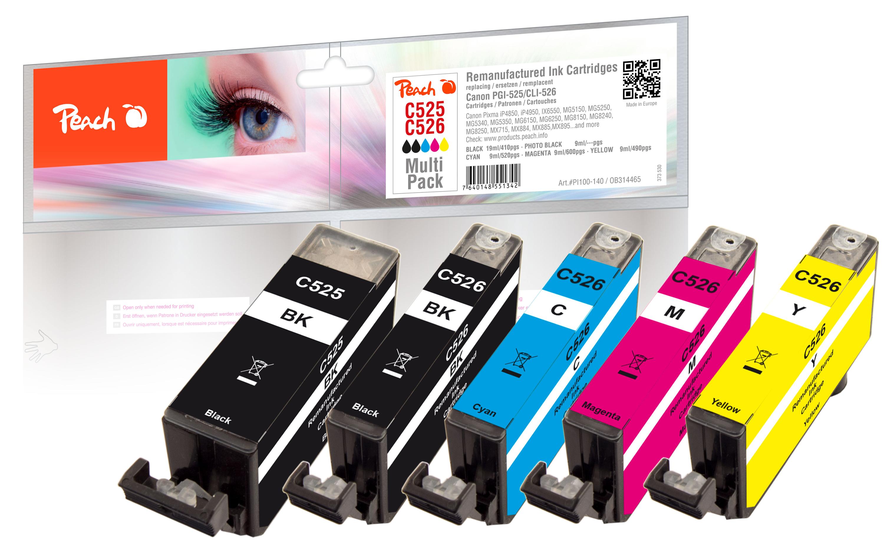 Peach Canon PGI-525/CLI-526, Multi-Pack 1x19, 4x9 ml,410,520,600,490 Seiten