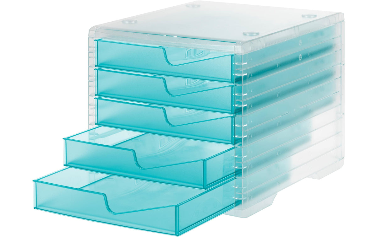Styro Schubladenbox styroswingbox light transparent, 5 Schubladen acqua transl.
