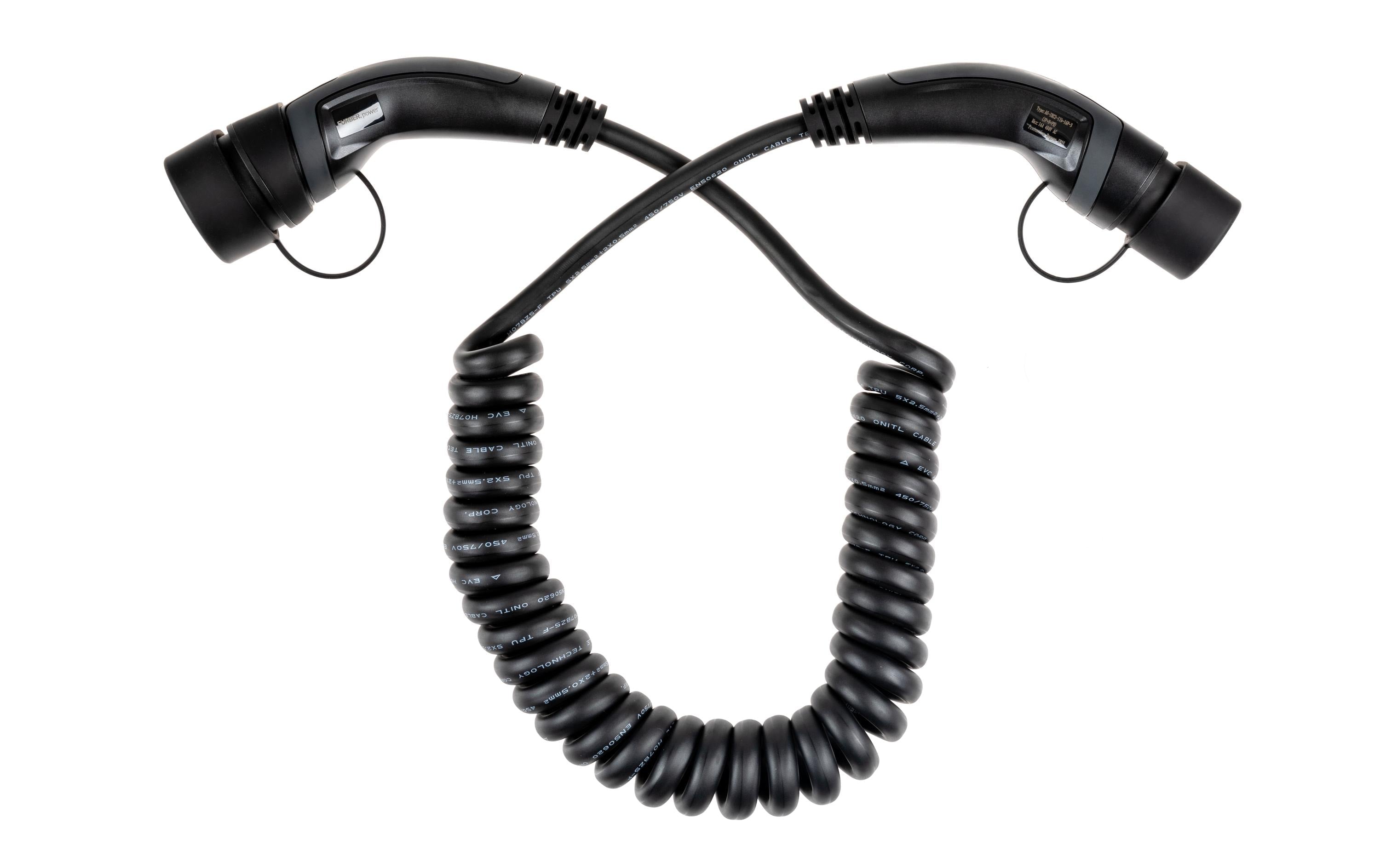 F.power Typ 2 Ladekabel ODIN 11kW 5m S spiralisiert