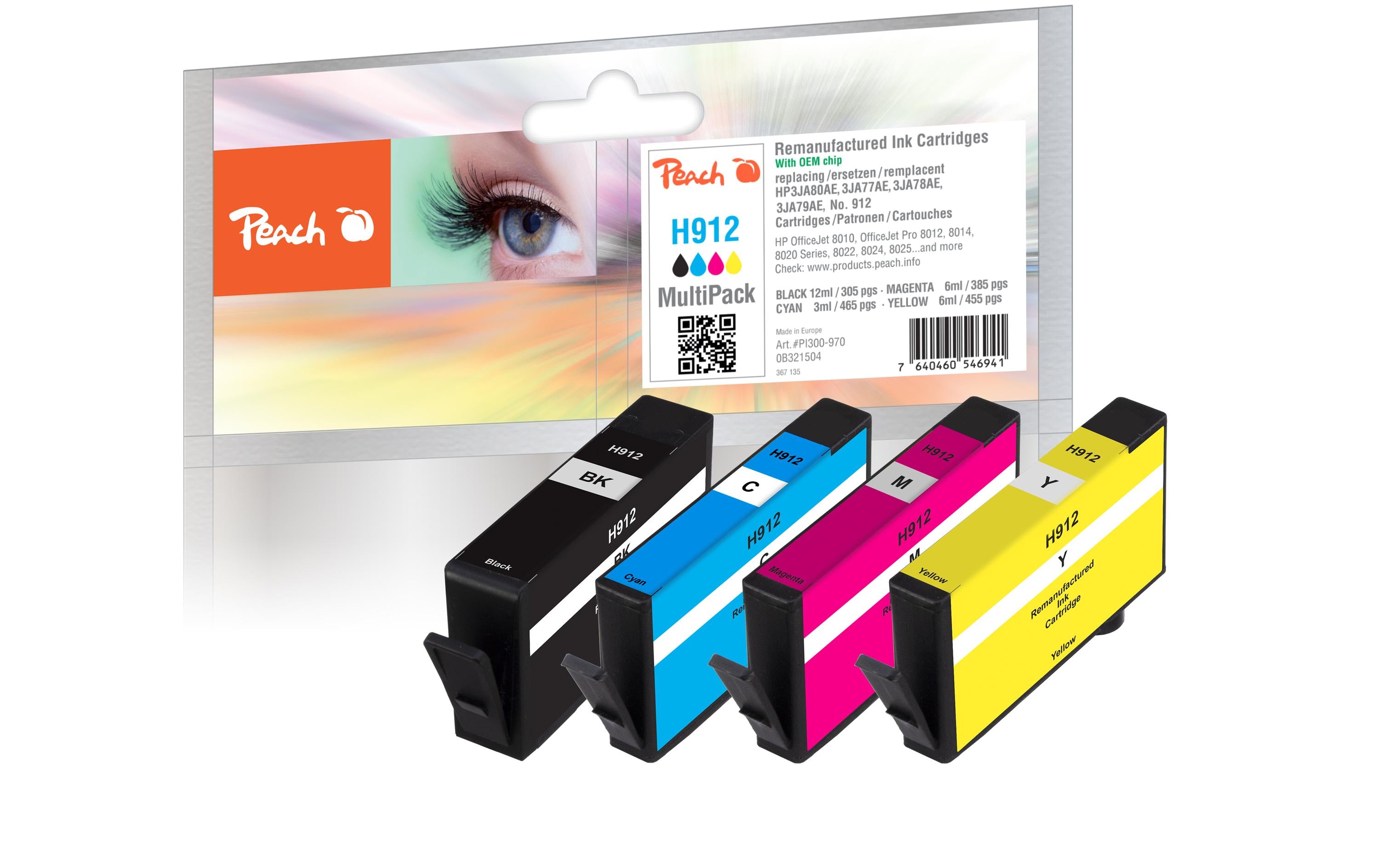 Peach HP No. 912, Multi-Pack 1x12, 3x6 ml,305, 465, 385, 455 S.