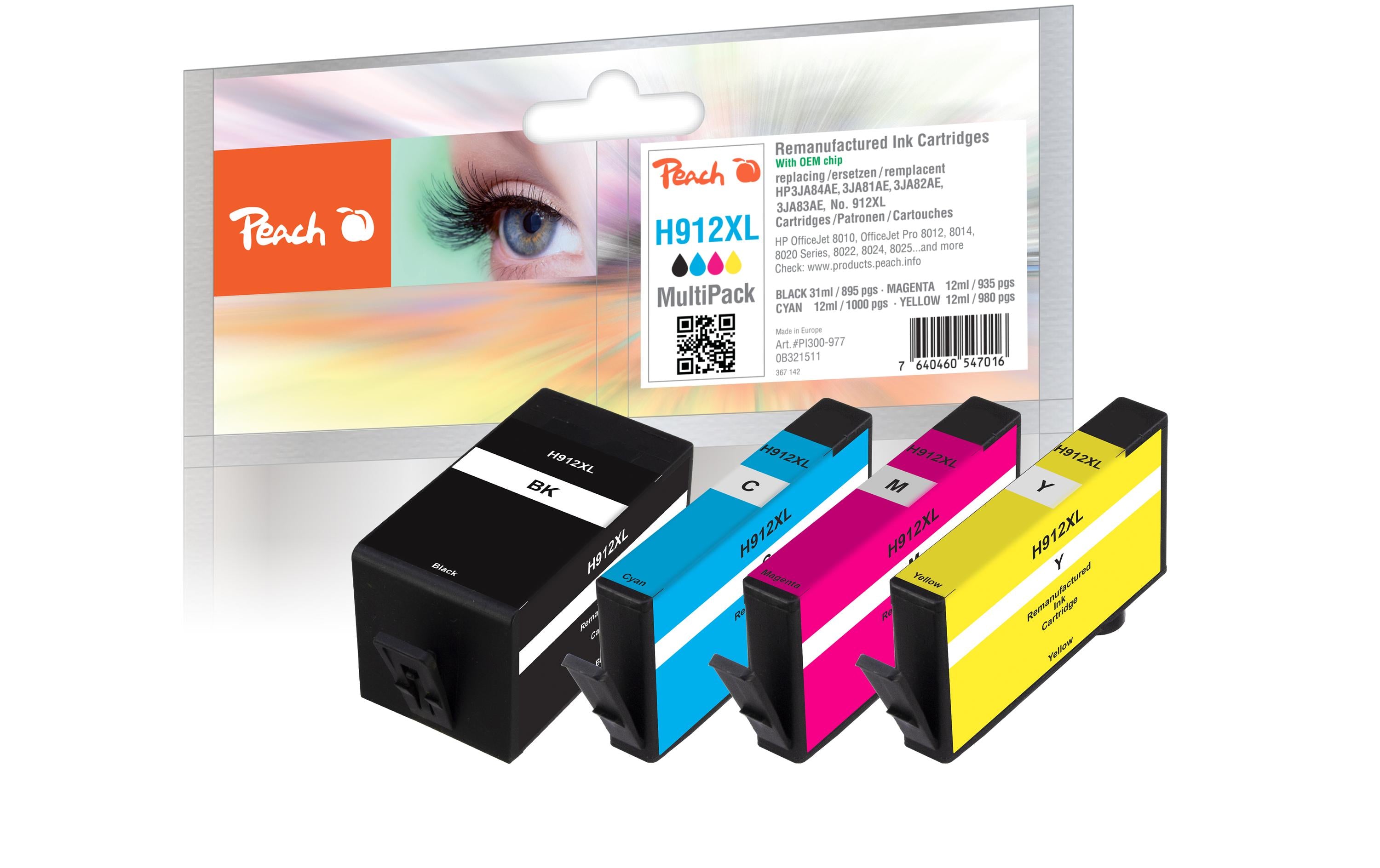 Peach HP No. 912XL, Multi-Pack-Plus 2x31, 3x12 ml,2x895,1000,980,935 S.