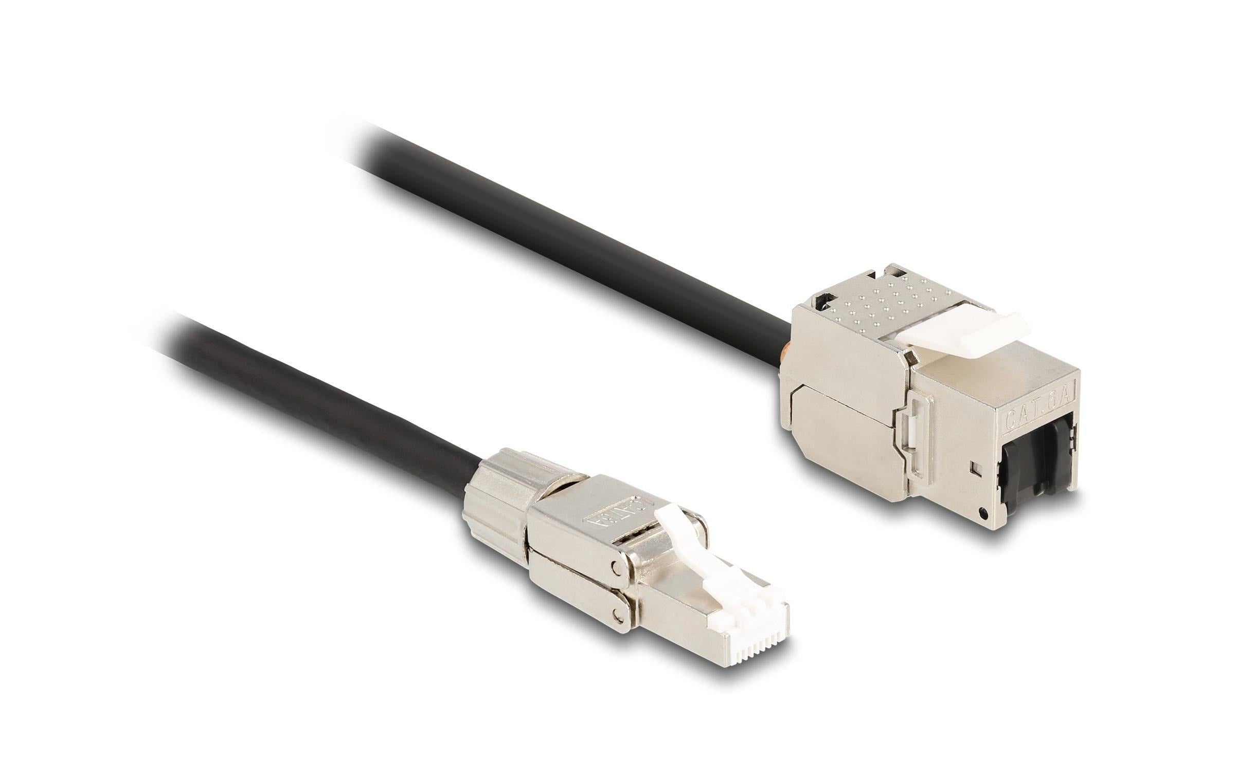Delock Kabel RJ45 zu Keystone Modul Stecker zu RJ45 Buchse, Cat.6A, 5m