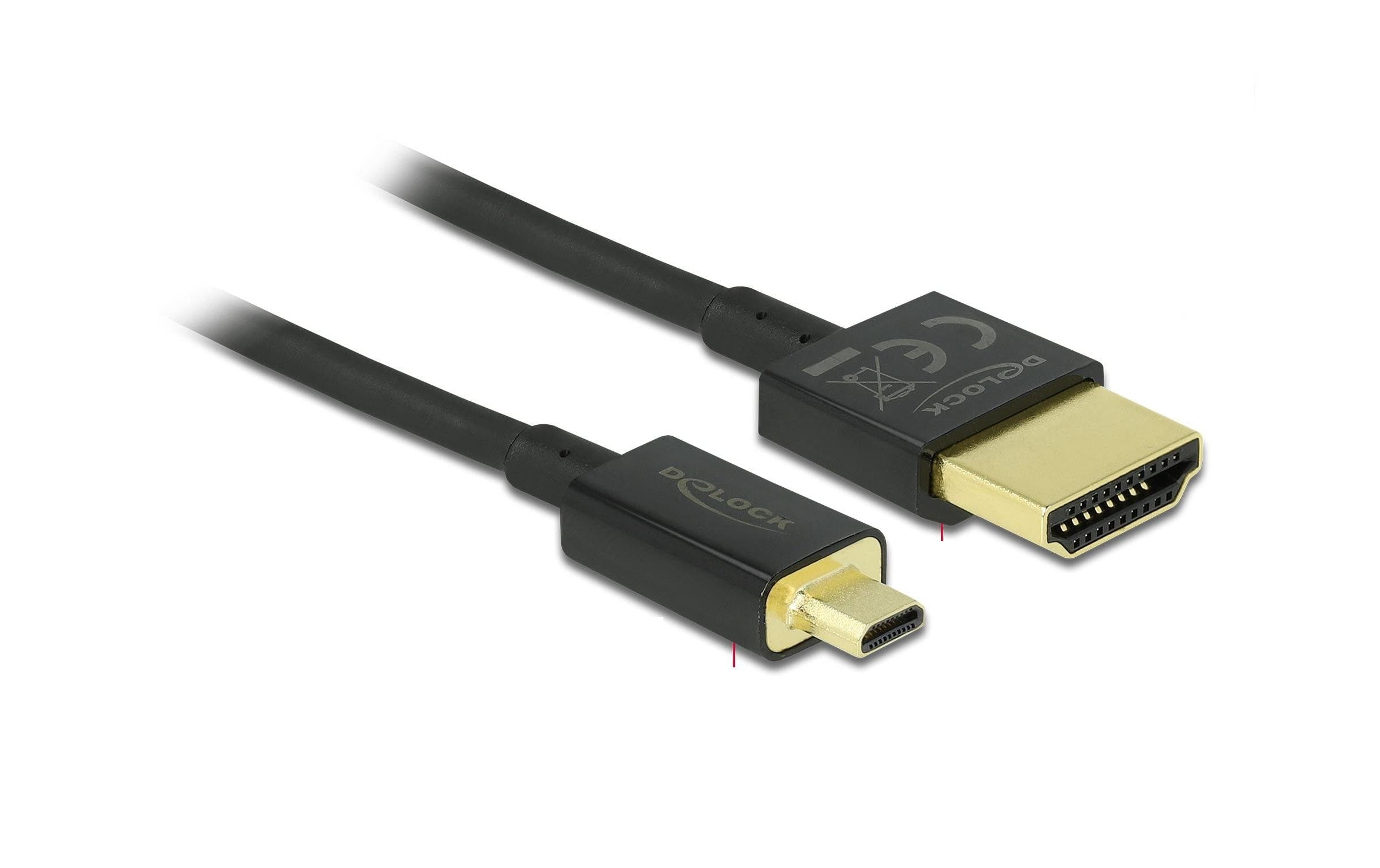 Delock HDMI-A Stecker - HDM Micro-D Stecker 4K, 1.5m, schwarz, High Quality Slim