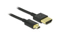 Delock HDMI-A Stecker - HDM Micro-D Stecker 4K, 2m, schwarz, High Quality Slim