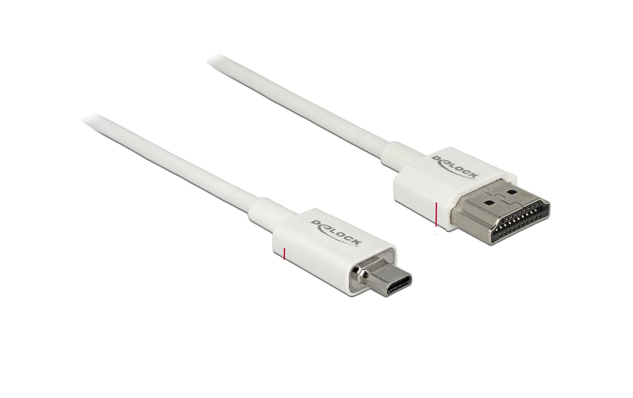 Delock HDMI-A Stecker - HDM Micro-D Stecker 4K, 0.5m, weiss, High Quality Slim