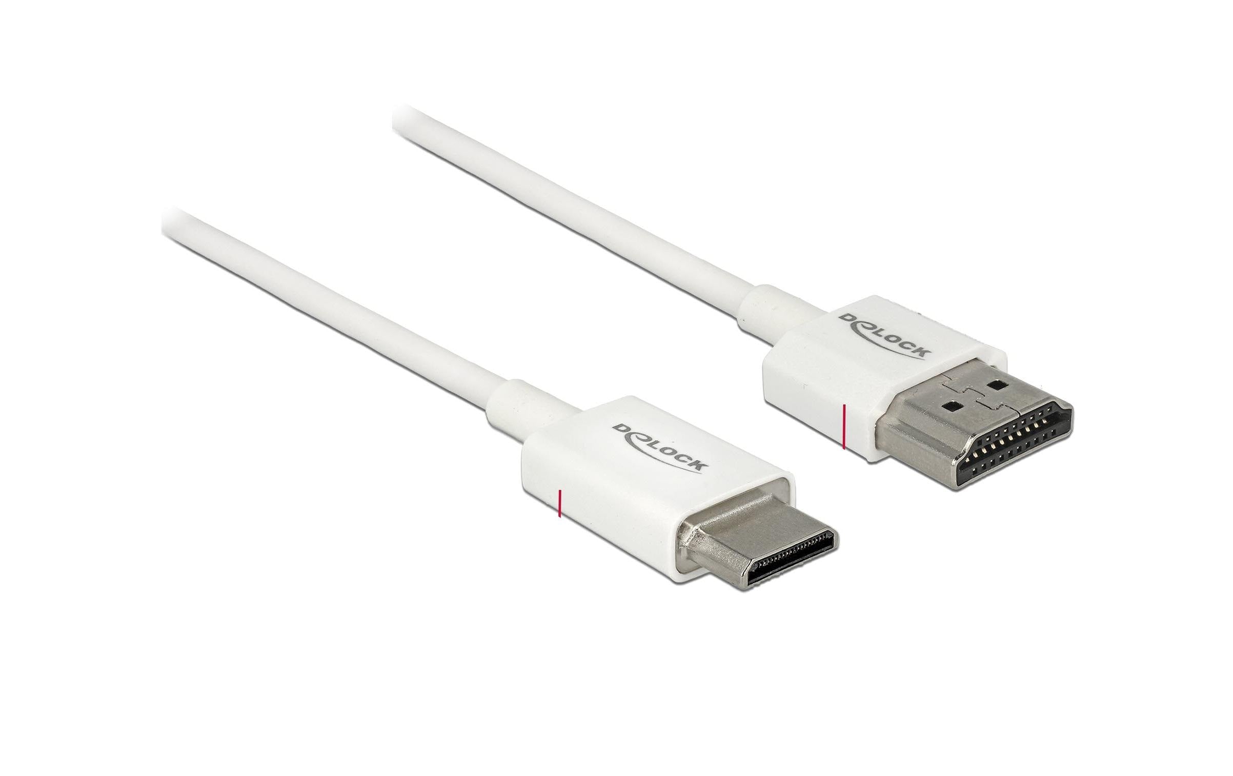 Delock HDMI-A Stecker - HDM Micro-C Stecker 4K, 1m, weiss, High Quality Slim