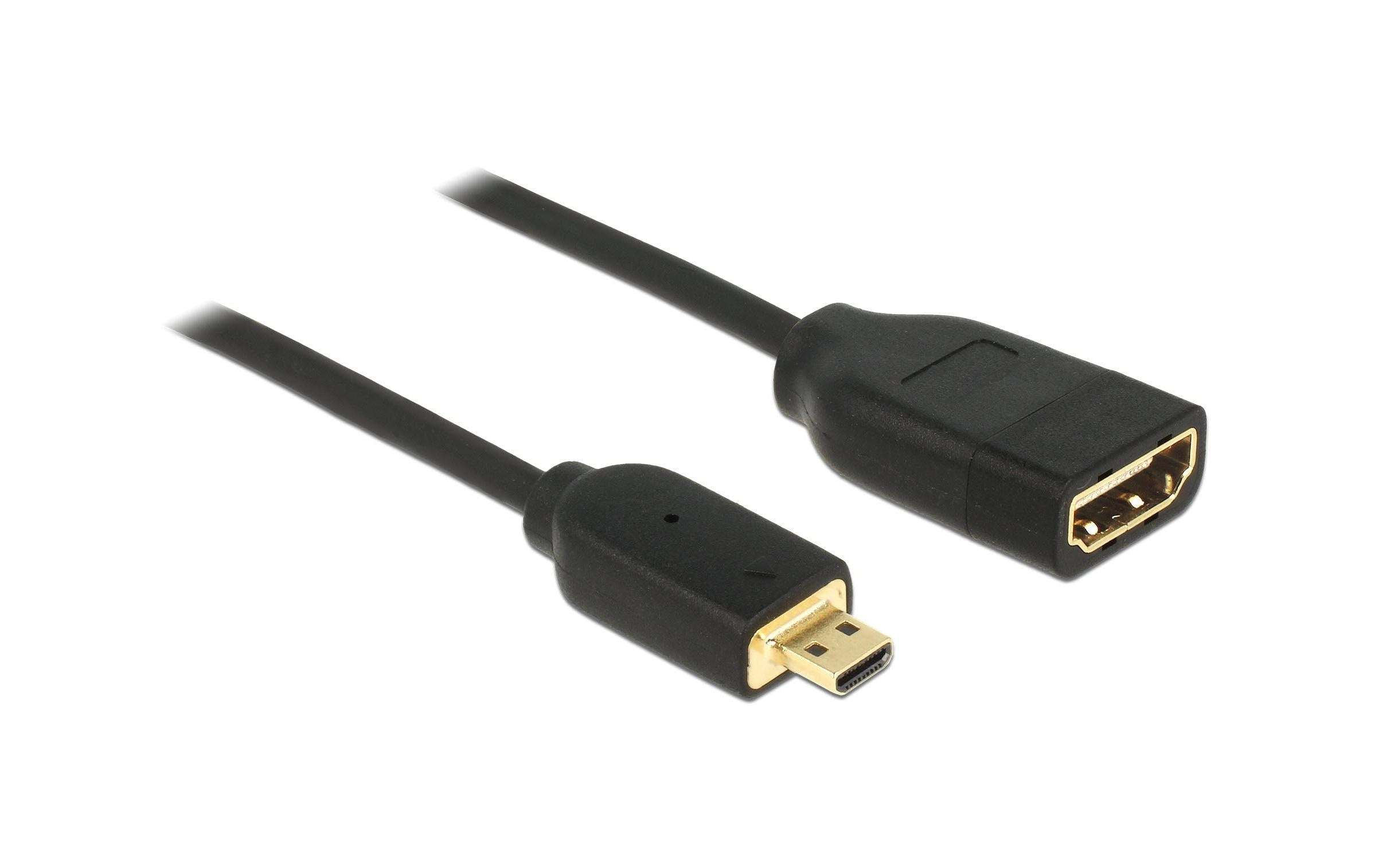 Delock HDMI Micro-D - HDMI-A Stecker/Buchse mit Ethernet, 20cm, 4K