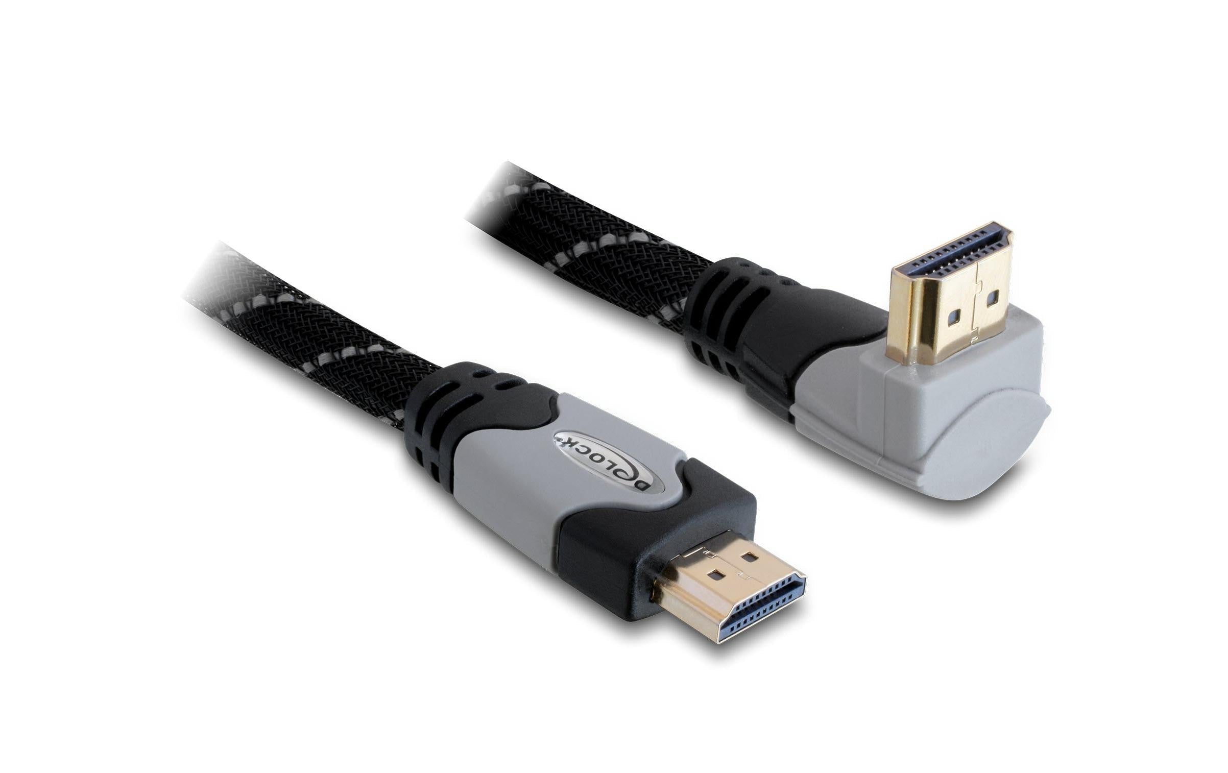 Delock HDMI-A zu HDMI-A Stecker/Stecker mit Ethernet, gewinkelt oben, 5m, grau