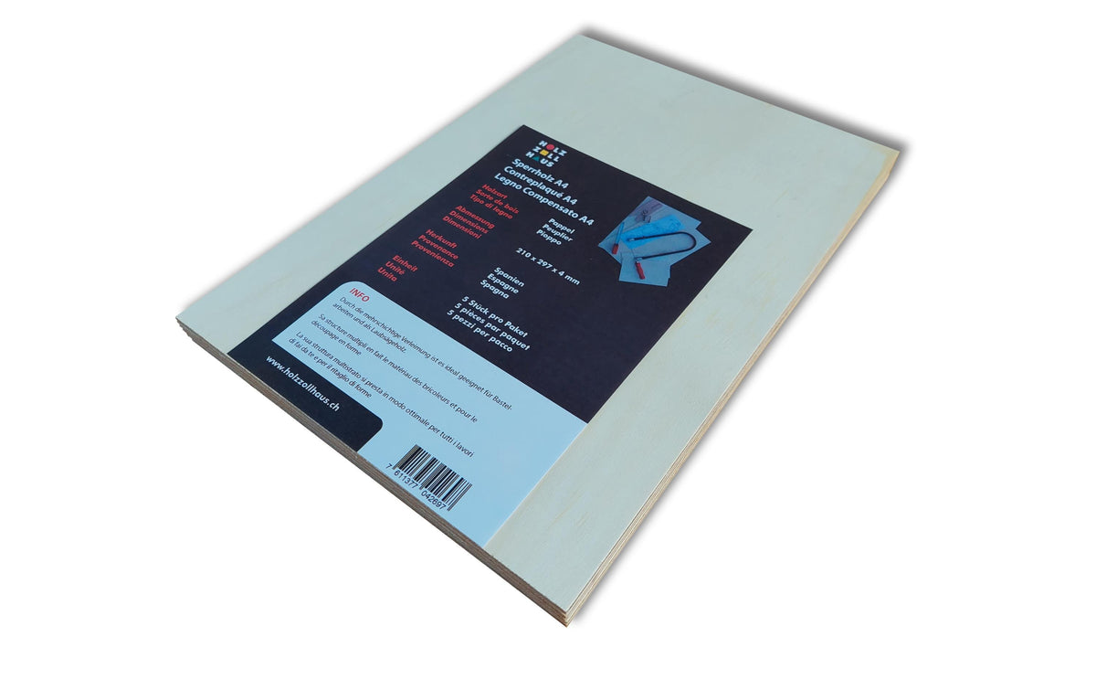 Holz Zollhaus Bastelsperrholz A4, 5er Set aus Pappel, 0.4x29.7x21 cm (HxLxB)