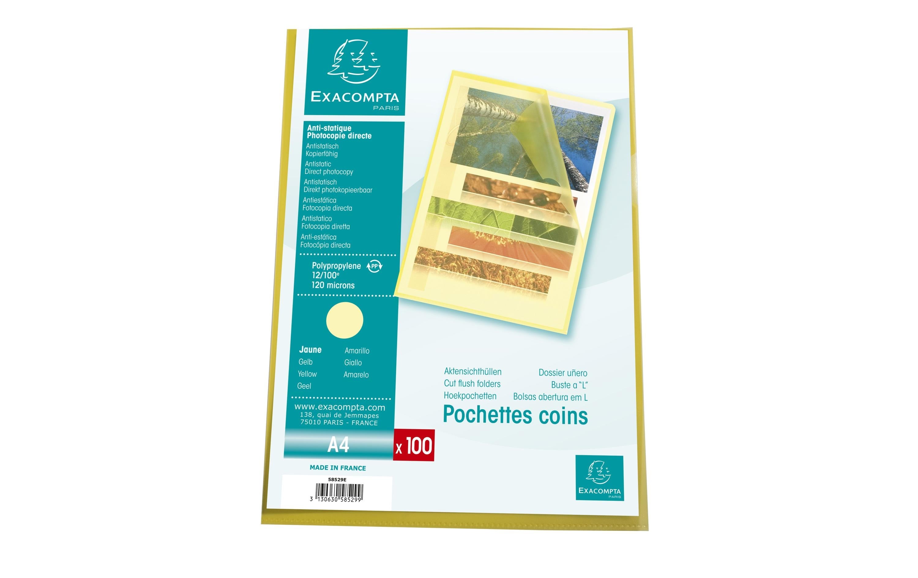 Exacompta Sichthülle A4, gelb Polypropylen, genarbt, 100 Stück