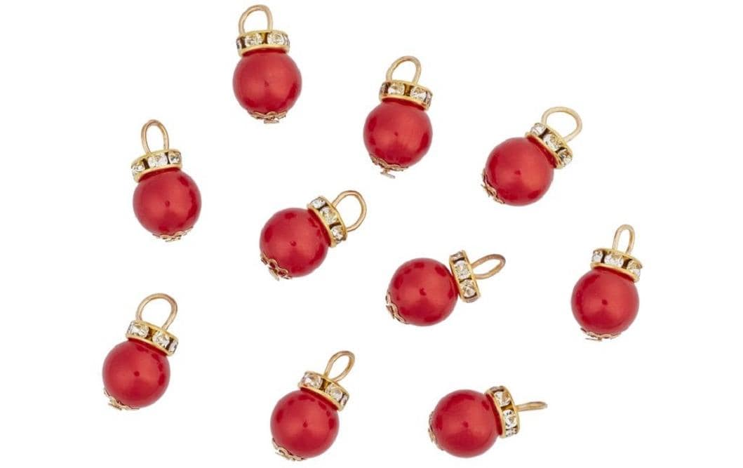 Hobbyfun Mini-Weihnachten Christbaumkugel 1 cm, rot, 10 Stück