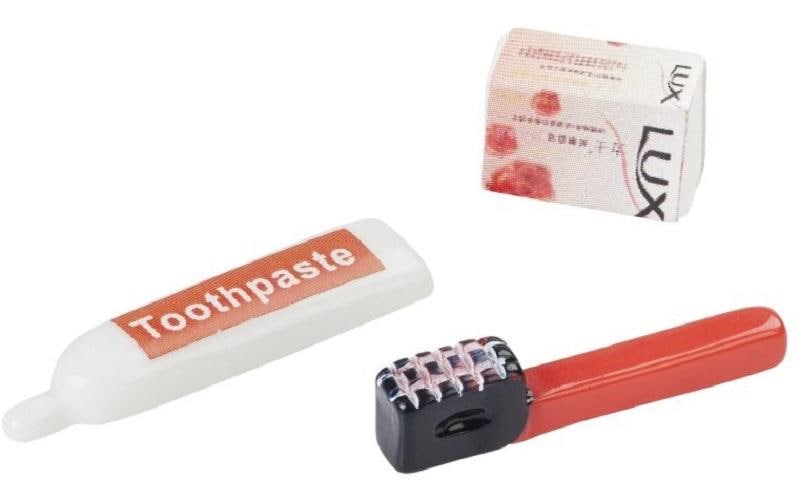 Hobbyfun Mini-Utensilien Zahnputzset rot 2 cm