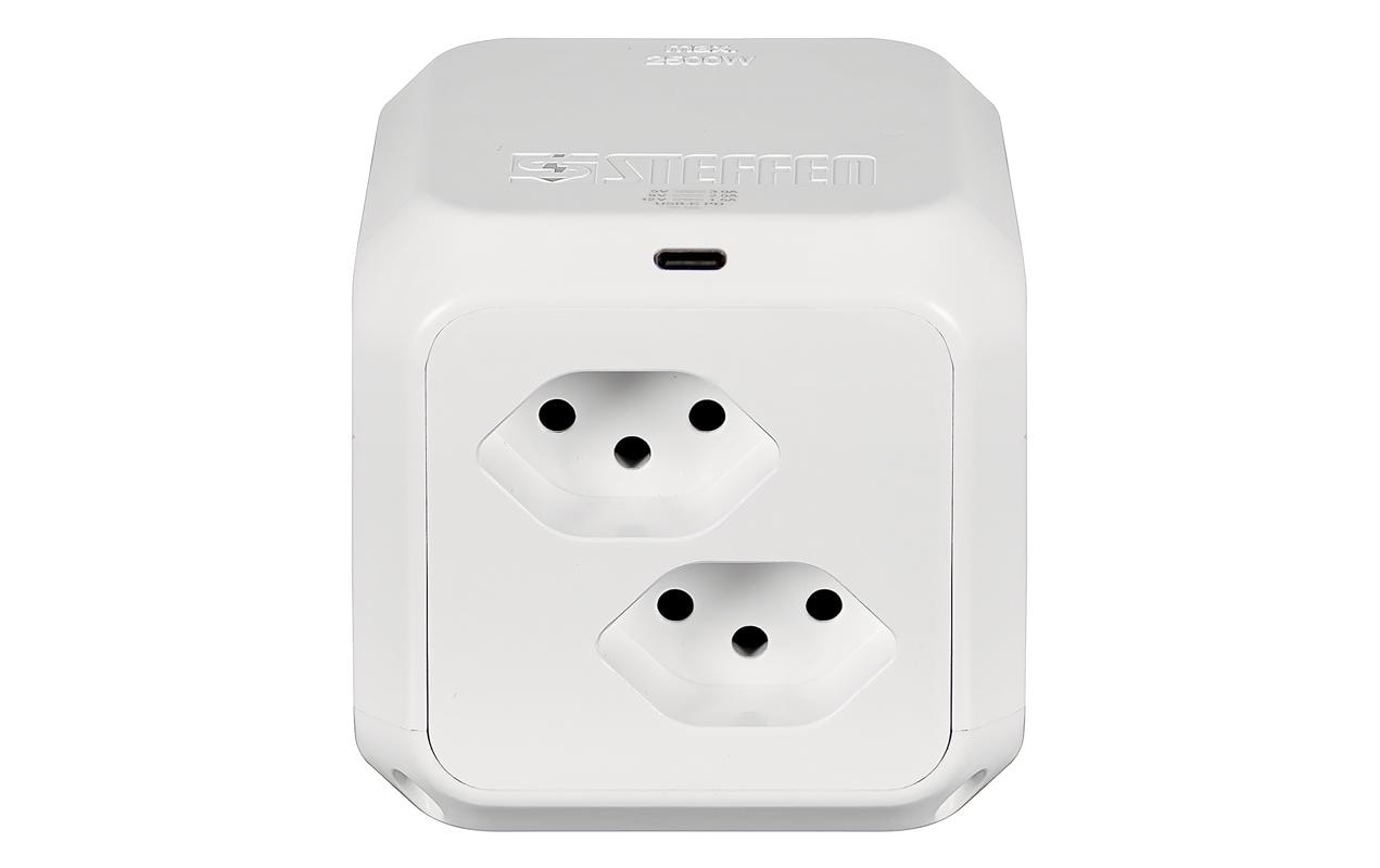 Steffen CUBE mit 1x USB-C weiss 8x T13, 1.5m Zuleitung, mit Klebeband