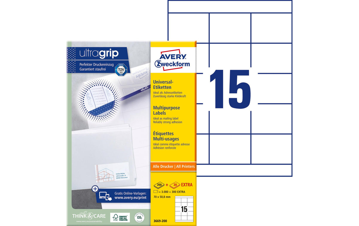Avery Zweckform Etik. 70x50,8mm , 200Bl Inhalt: 3.300 Etik. / 220 Blatt