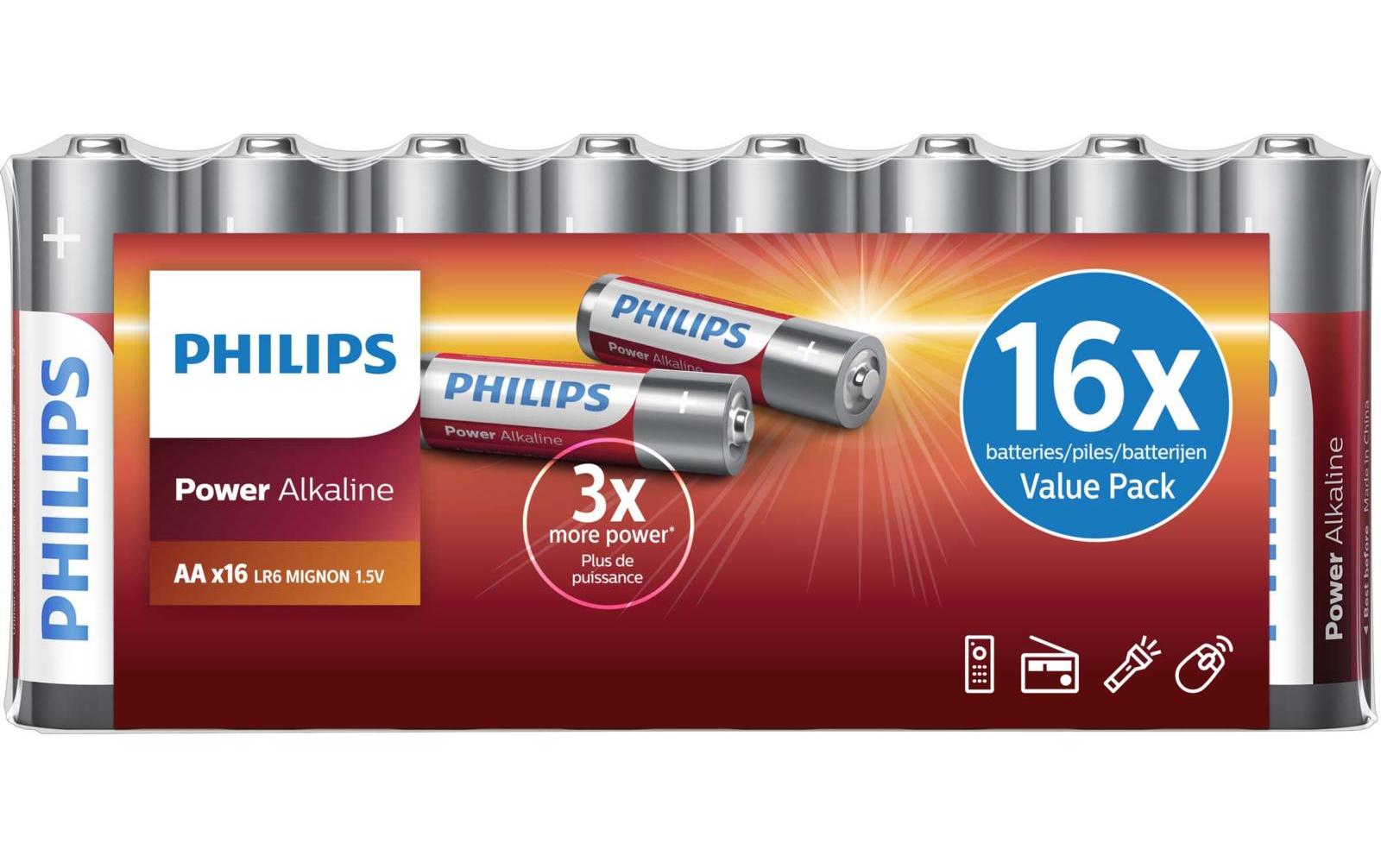 Philips Batterie Power Alkaline AA 1.5 V, LR6 Alkaline, 16 Stück