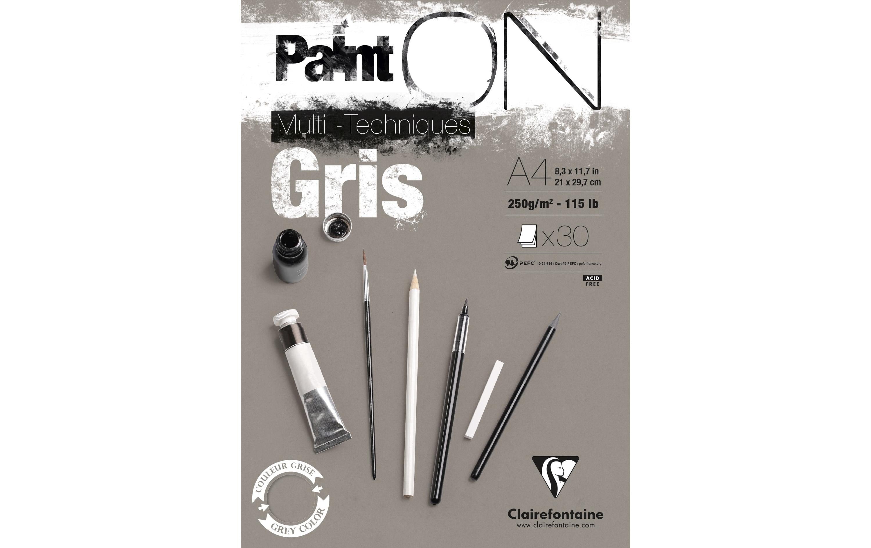 Clairefontaine PaintON Block grau 30 Blatt, A4, 250 g/m2
