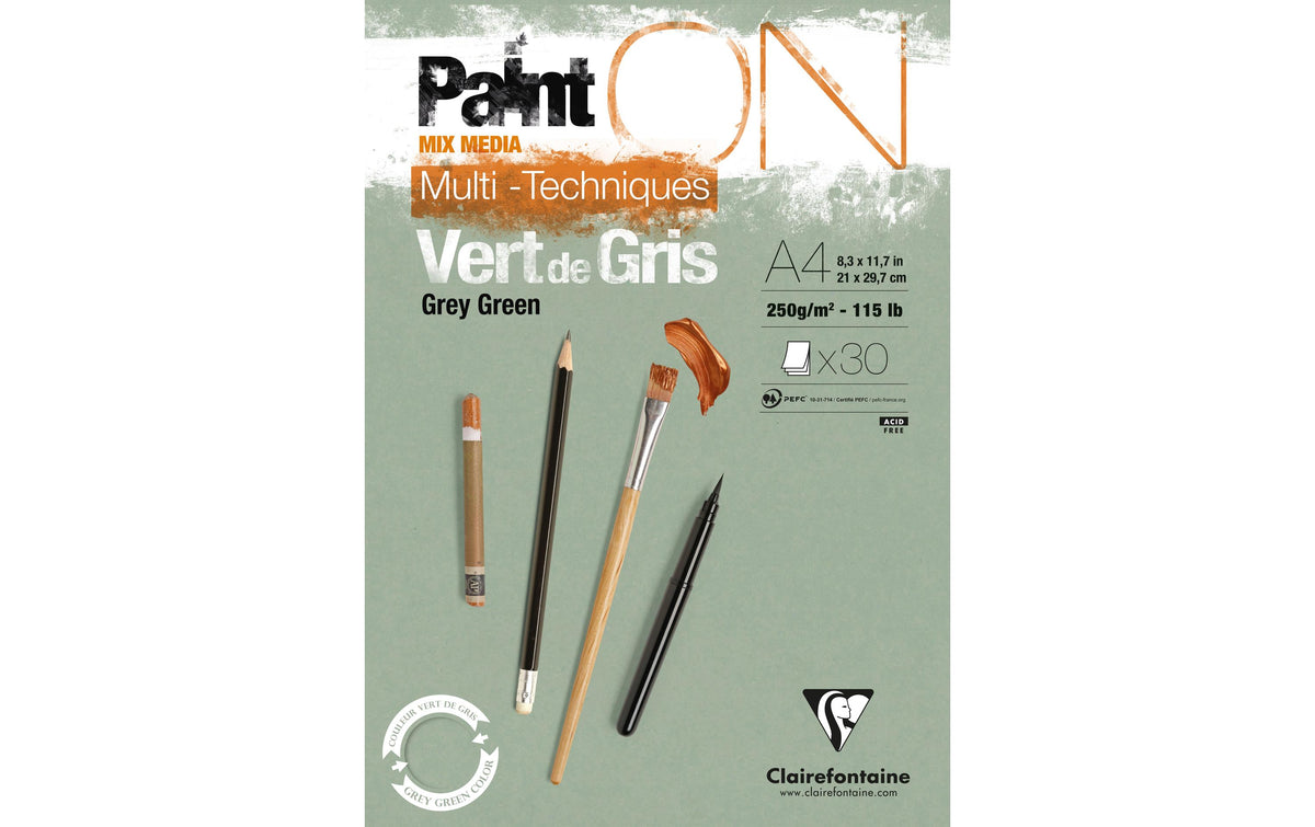 Clairefontaine PaintON Block grüngrau 30 Blatt, A4, 250 g/m2