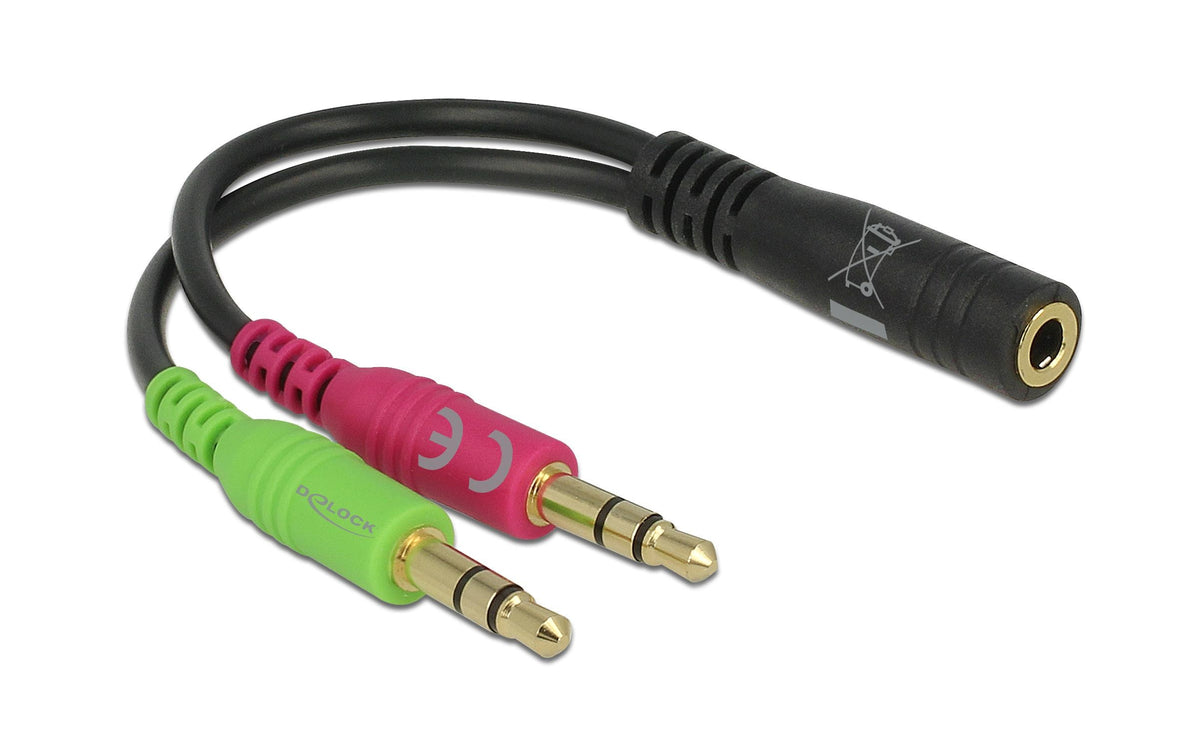 Delock Headset Adapter 1x3.5mm 4 Pin Klinkenbuchse zu 2x3.5mm 3Pin Stecker