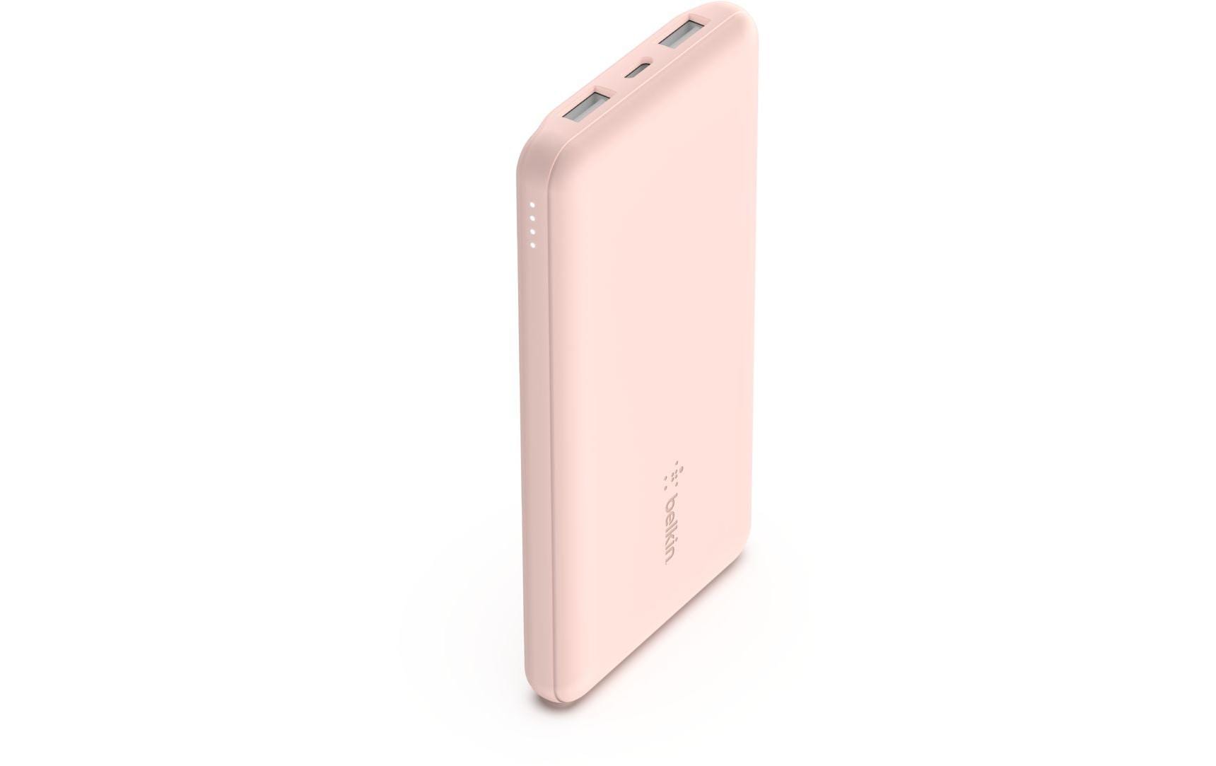 Belkin BoostCharge 3-Port Power Bank 10000 + USB-A to USB-C Cable, Rose Gold