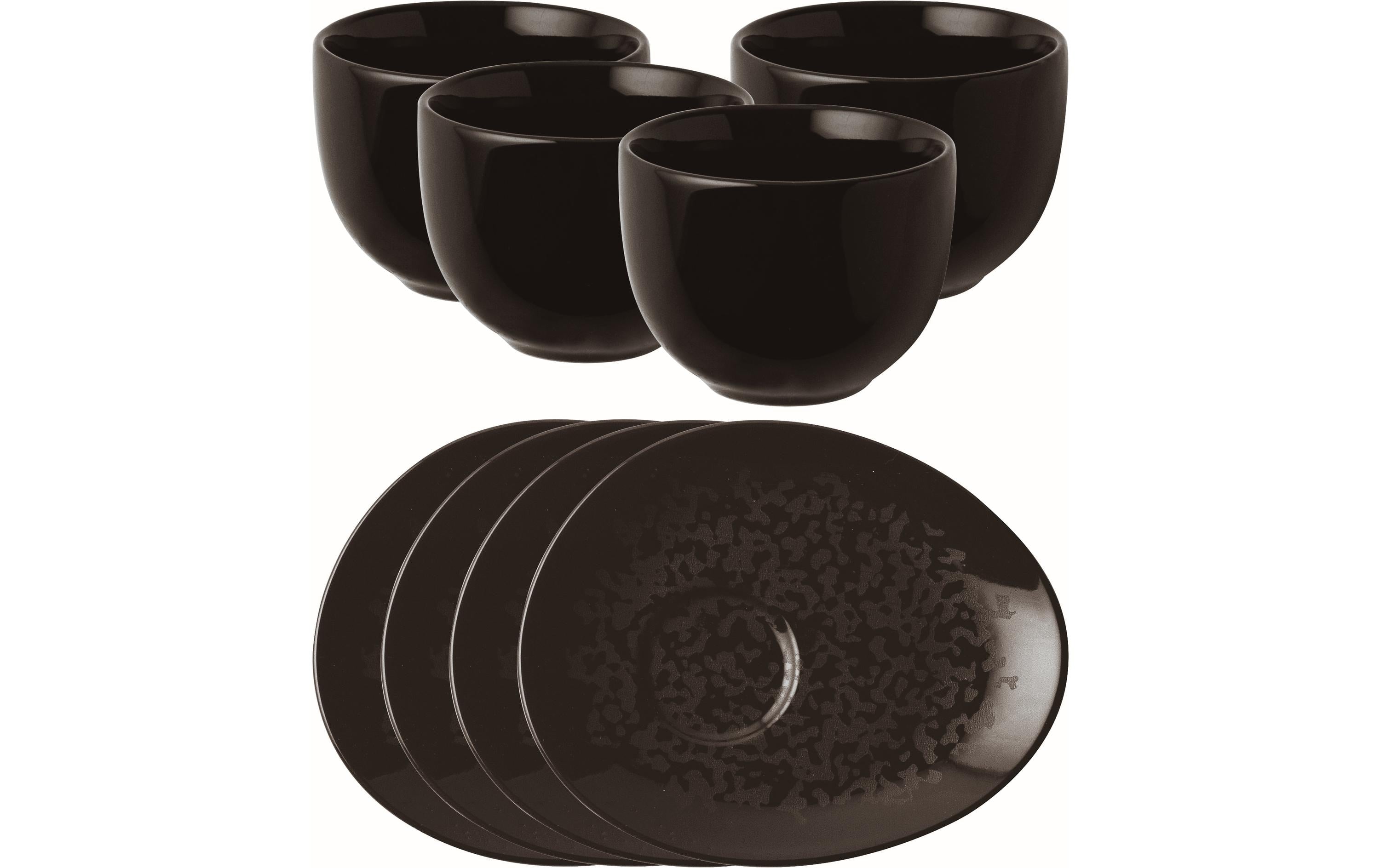 AK Espresso Set Eclipse Night 100ml 8tlg. 4 Becher/Unterteller, schwarz, Porzellan