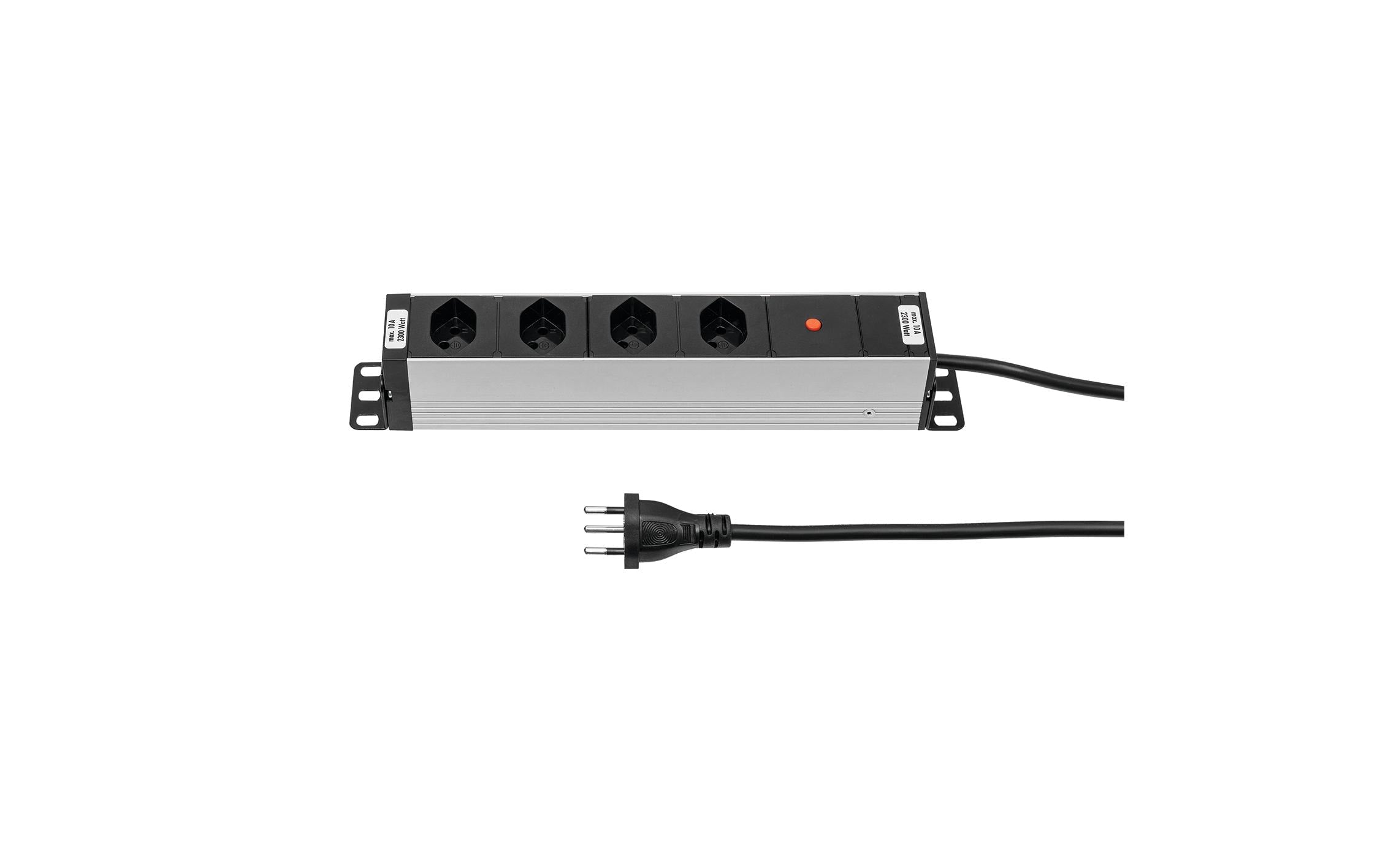 Steckdosenleiste ALUMODULAR, 4xT13, silber 3m Kabel, Resetknopf