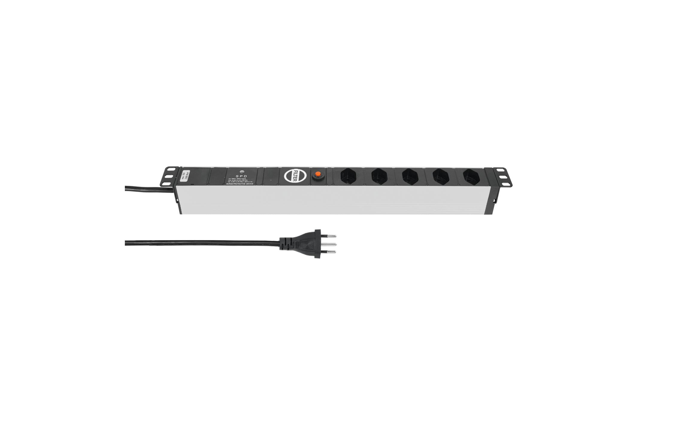 Steckdosenleiste ALUMODULAR, 5xT13, silber 3m Kabel, Filter, Überspannungsschutz
