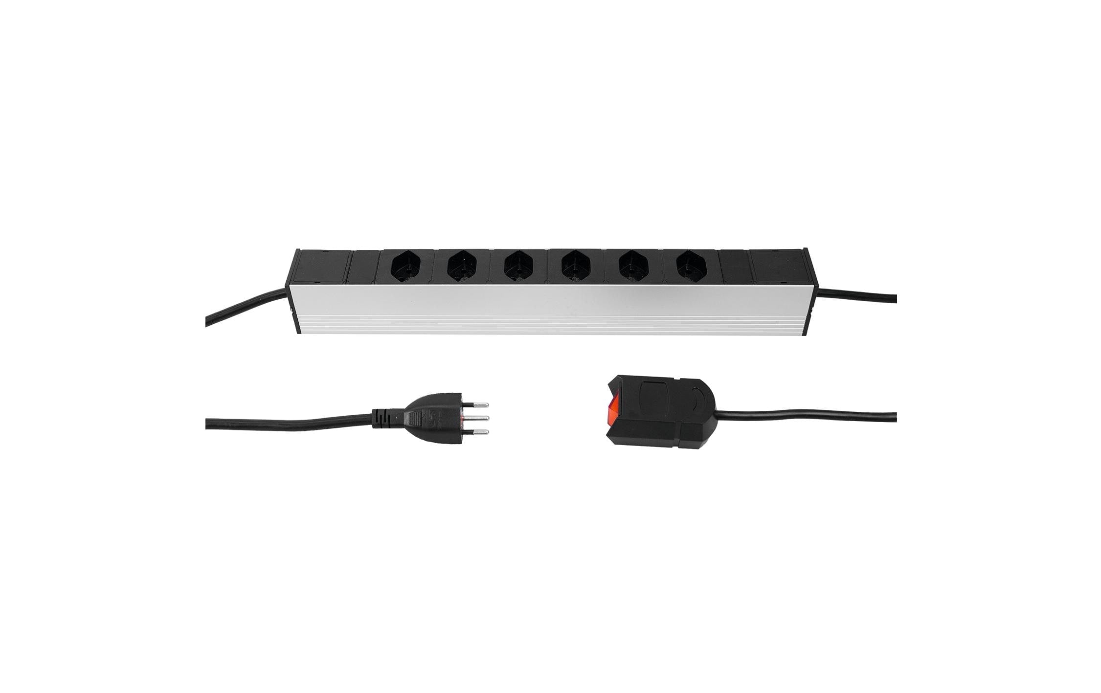 Steckdosenleiste ALUMODULAR, 6xT13, silber 3m Kabel, externer Kabel-Schalter