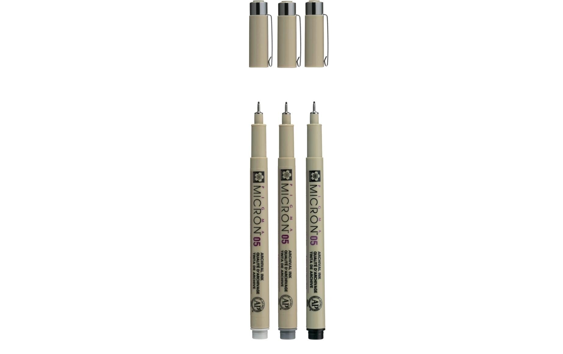 Sakura Fineliner Pigma Micron Grey + Black, Set à 3 Stück