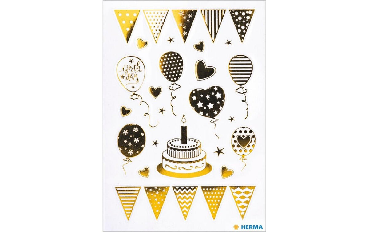 Herma Sticker Birthday Party Goldfolie 1 Blatt, selbstklebend